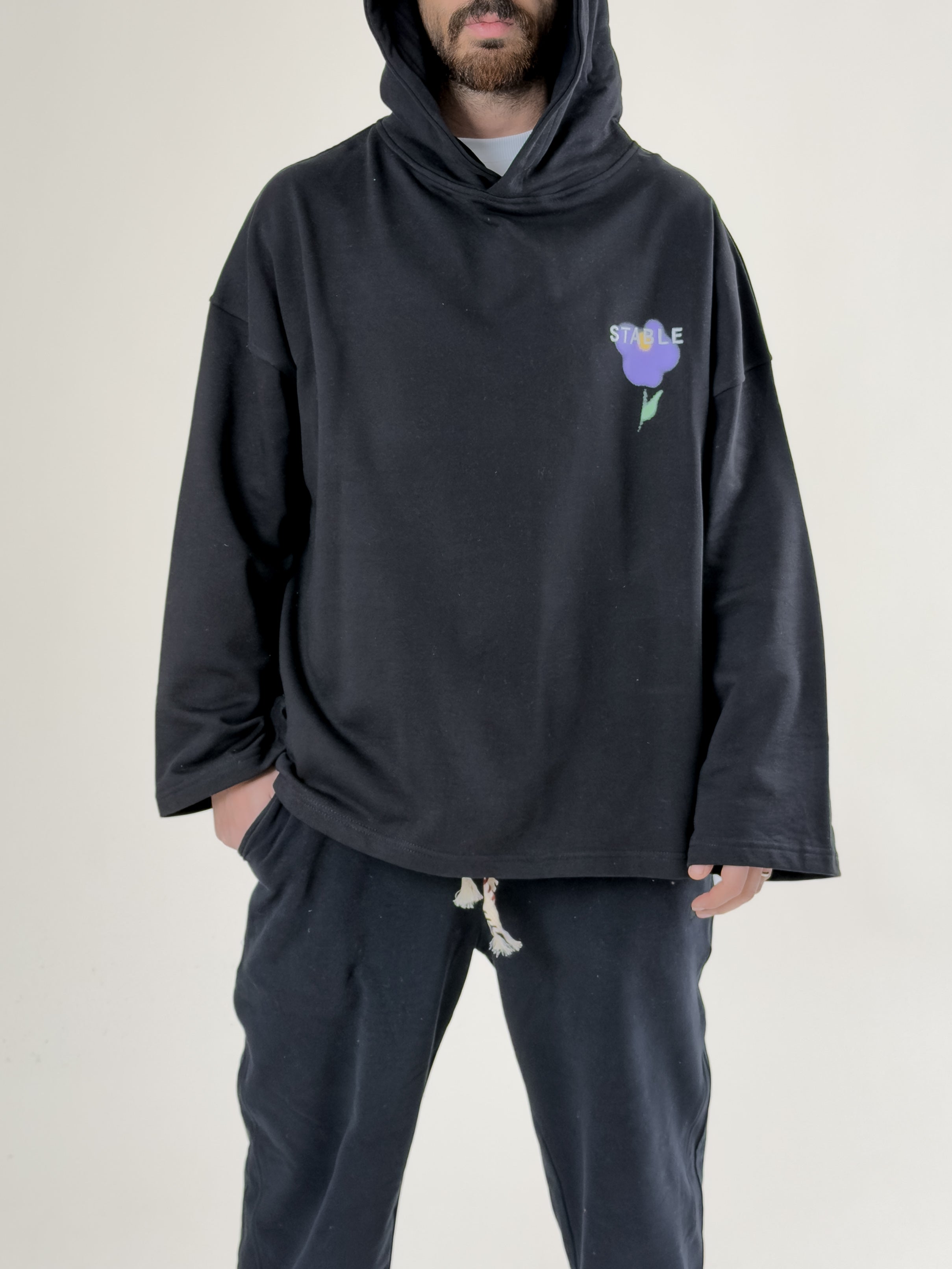 Stable Kapüşonlu Siyah Oversize Erkek Sweat COC2706