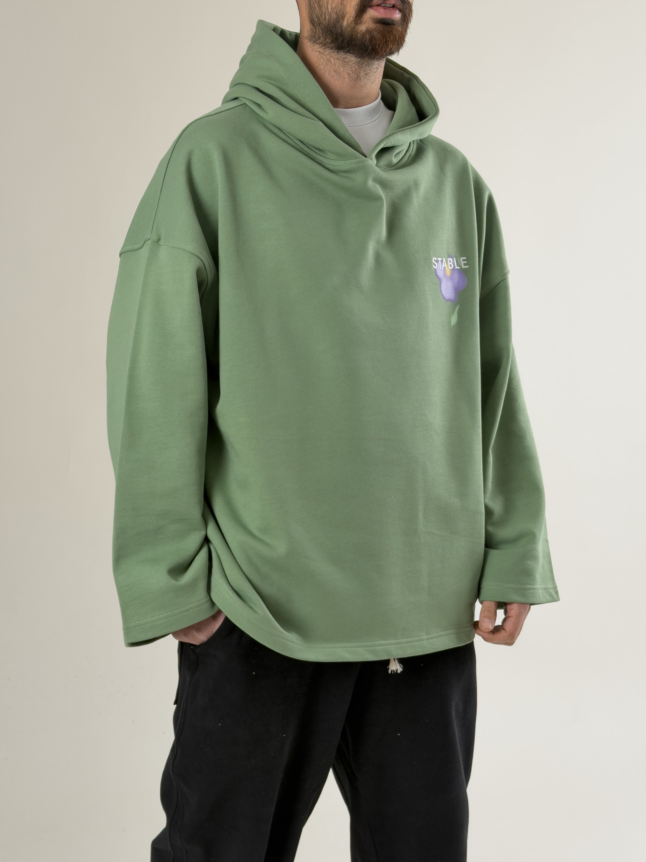 Stable Kapüşonlu Yeşil Oversize Erkek Sweat COC2707