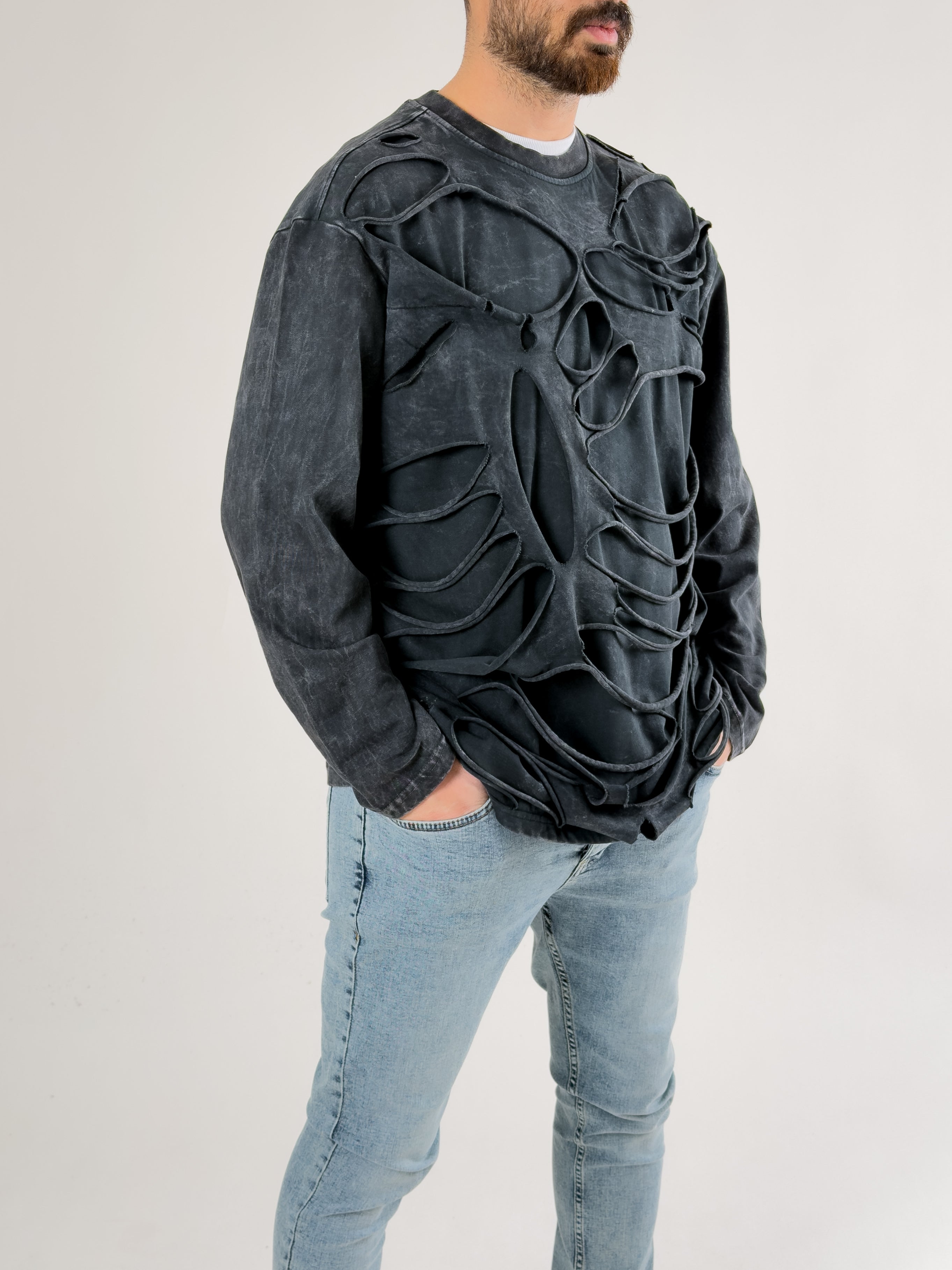 Street Yıkamalı Antrasit Tasarım Erkek Sweatshirt COC2719