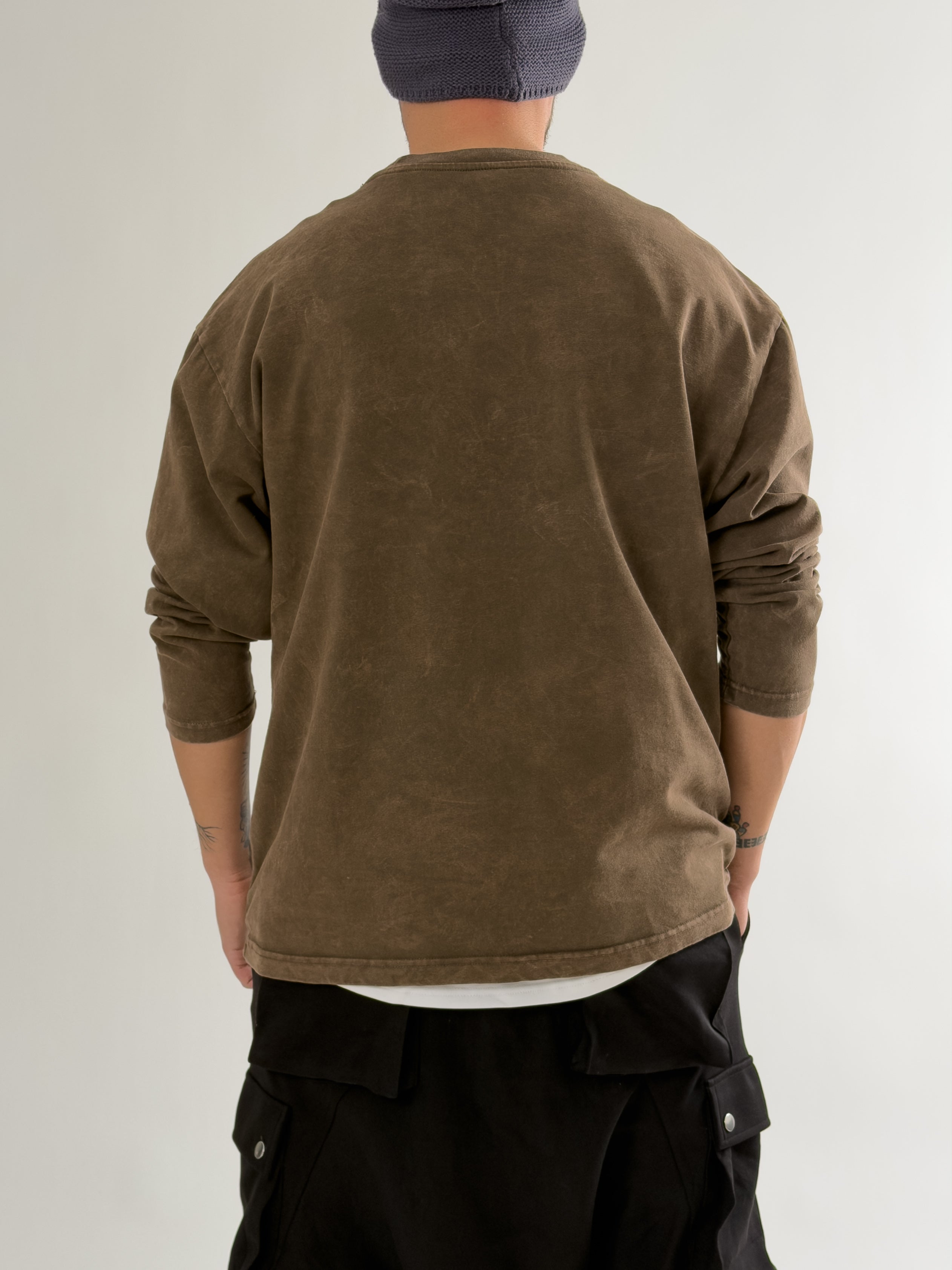 Street Yıkamalı Kahverengi Tasarım Erkek Sweatshirt COC2648