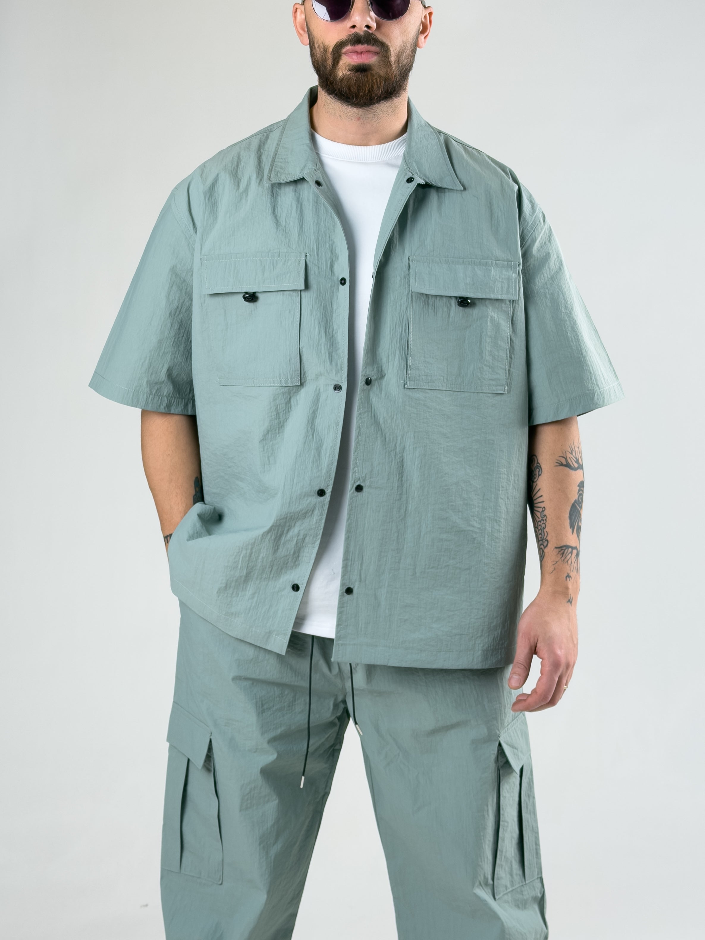 Su Yeşili Oversize Erkek Paraşüt Takım COC3087