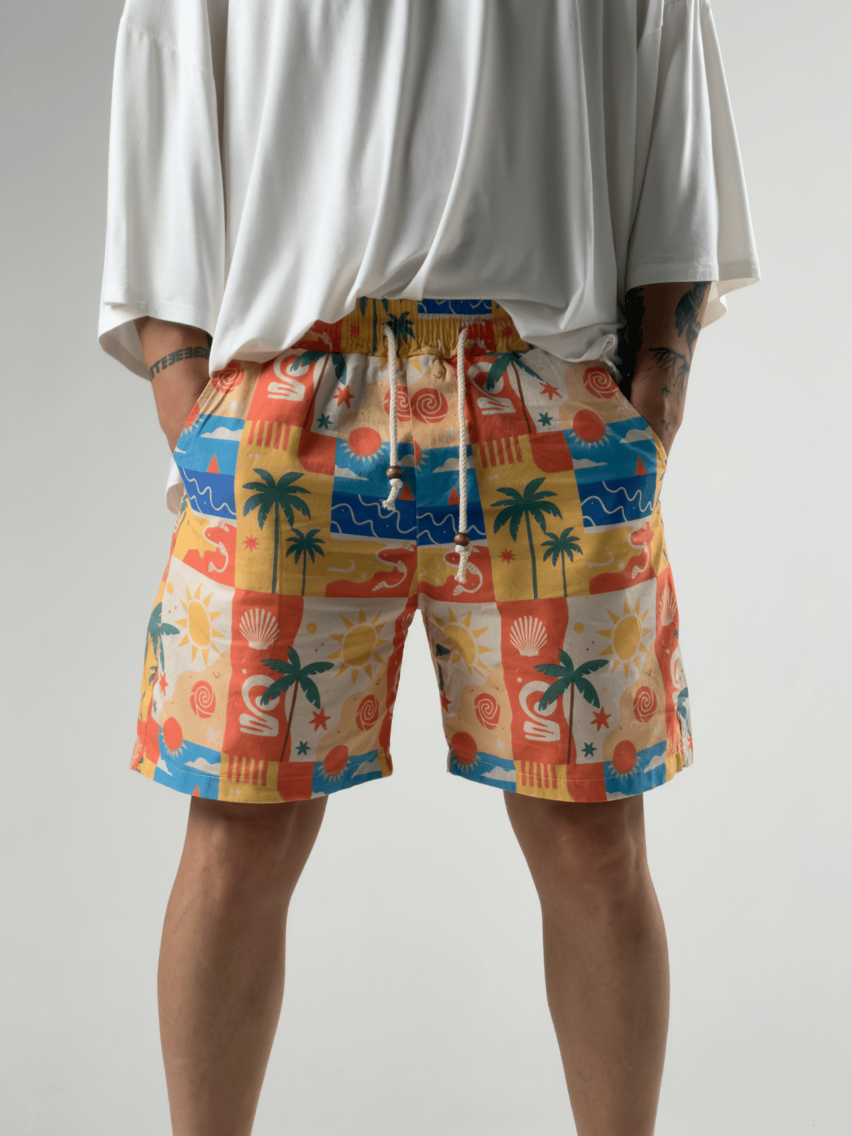 Summer Vibes Patchwork Gabardin Erkek Şort COC3284