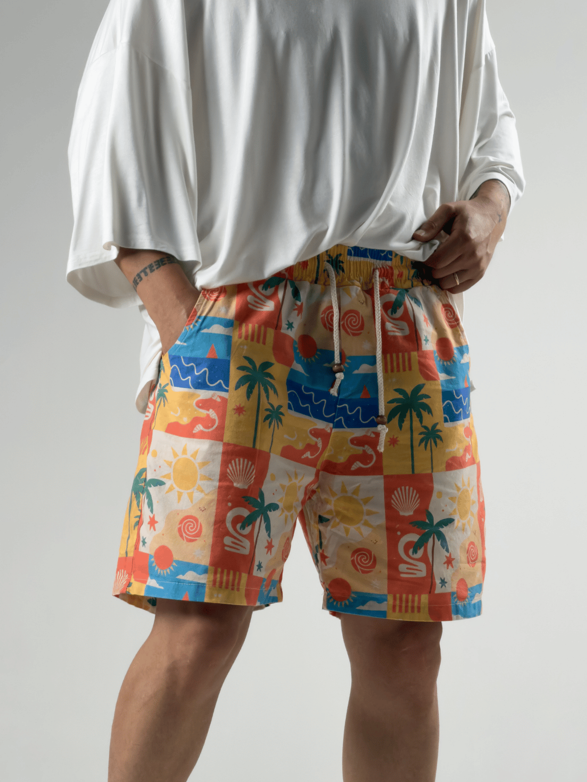 Summer Vibes Patchwork Gabardin Erkek Şort COC3284