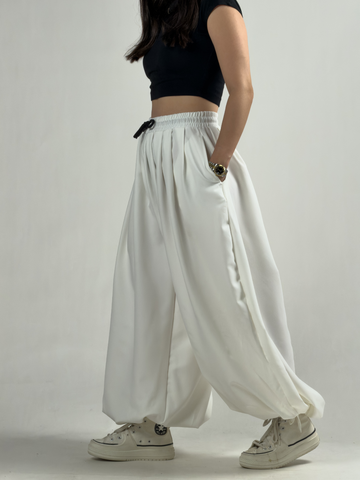 Süper Oversize Ekru Kadın Jogger Pantolon COC3225