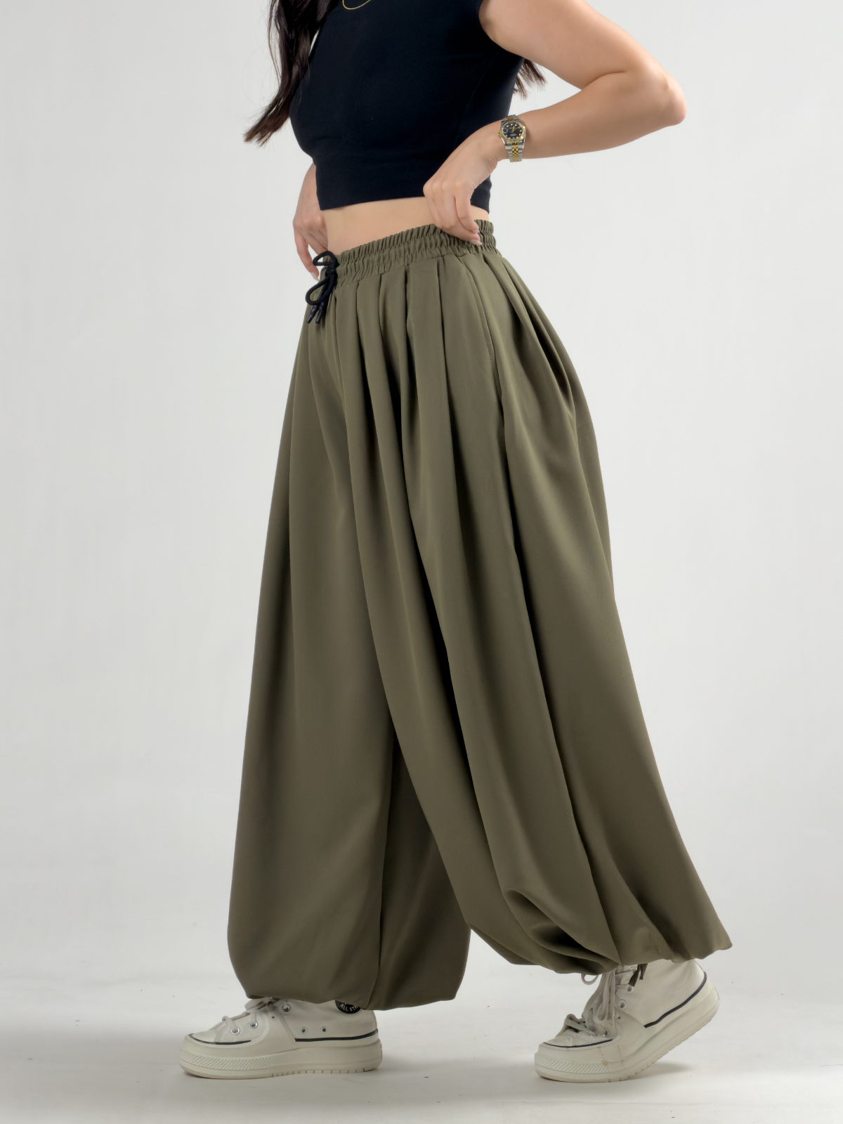 Süper Oversize Haki Kadın Jogger Pantolon COC3226