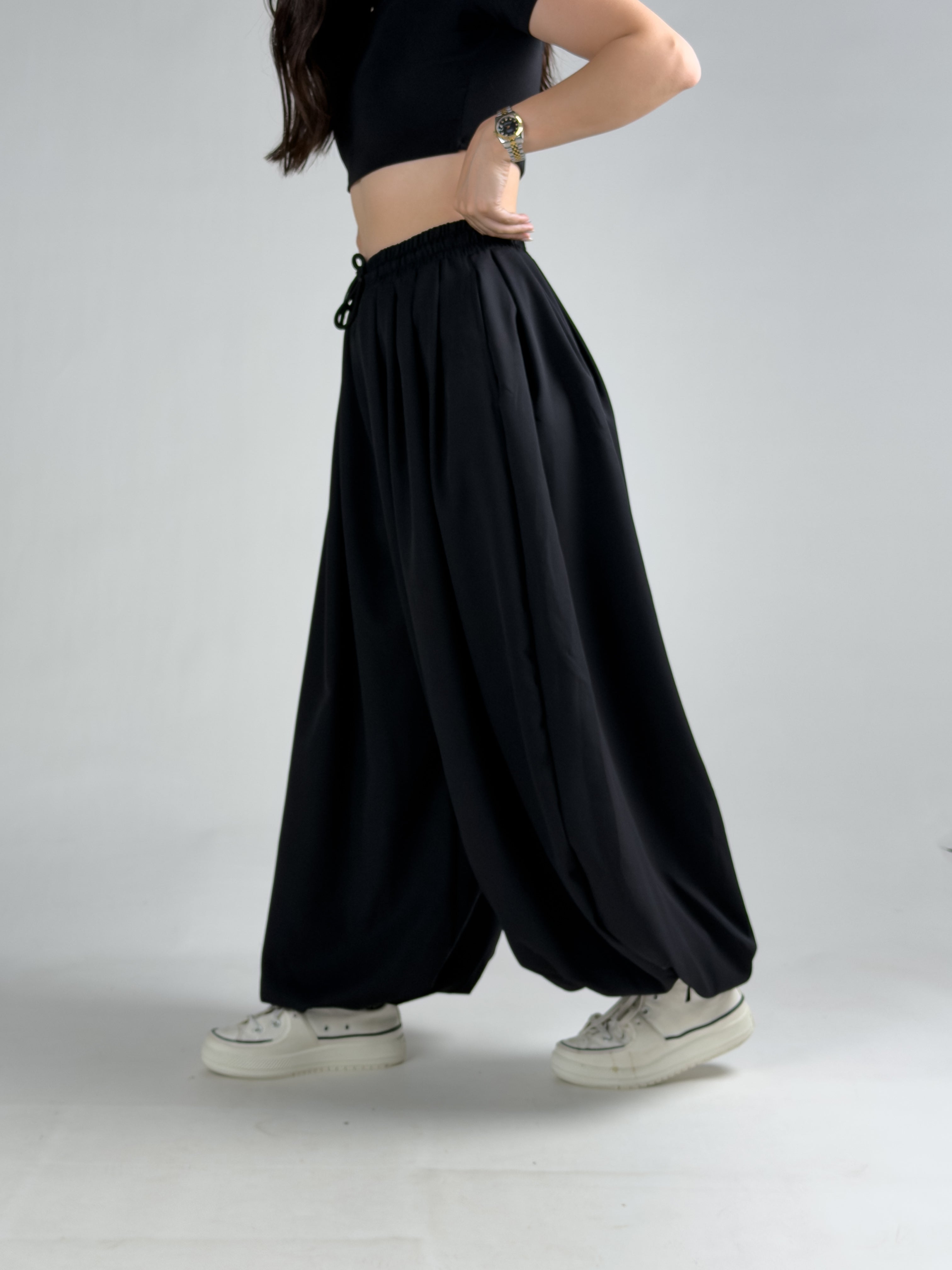 Süper Oversize Siyah Kadın Jogger Pantolon COC3224
