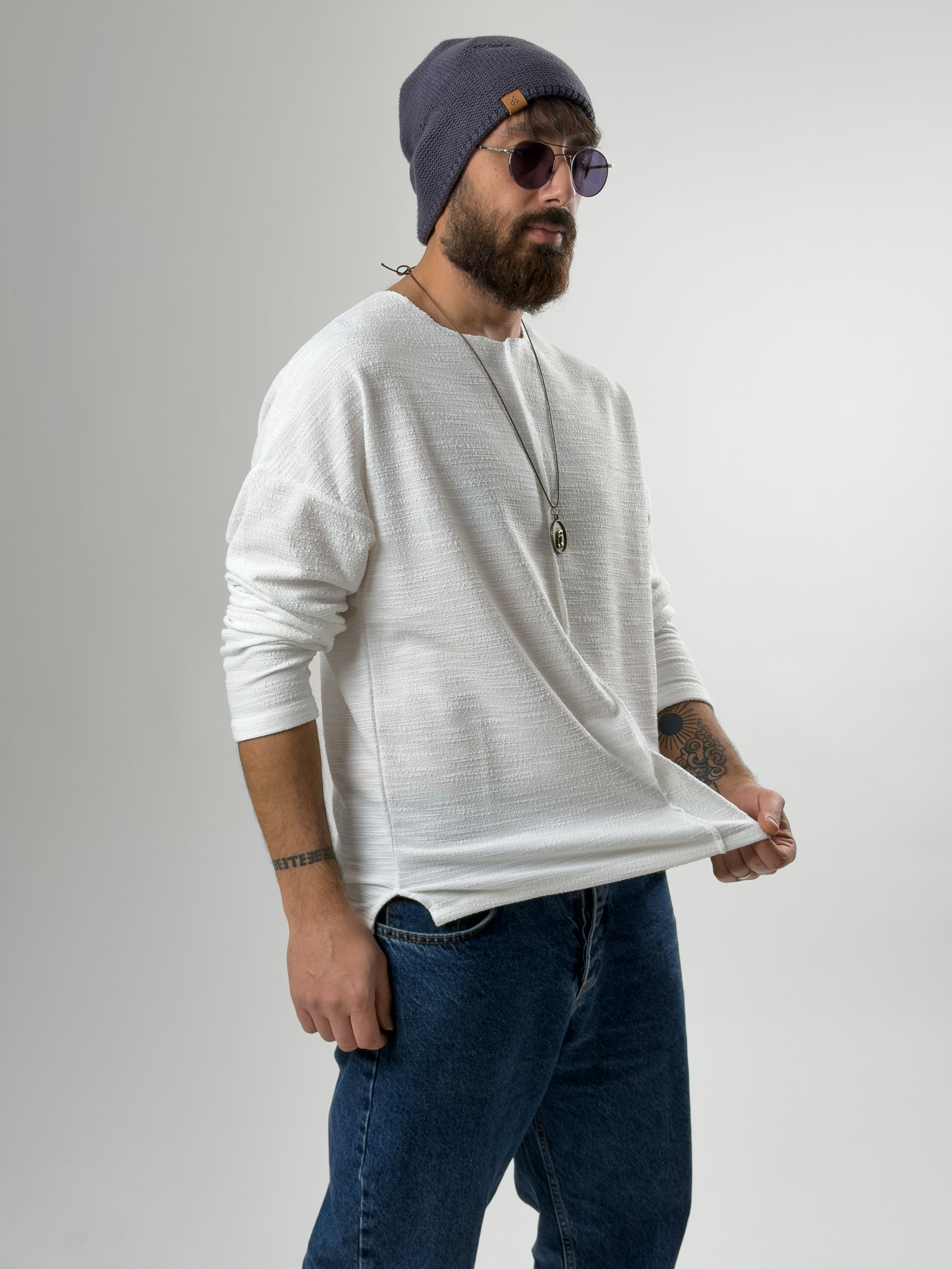 Tasarım Çima Detaylı Erkek Ekru Sweat COC2631