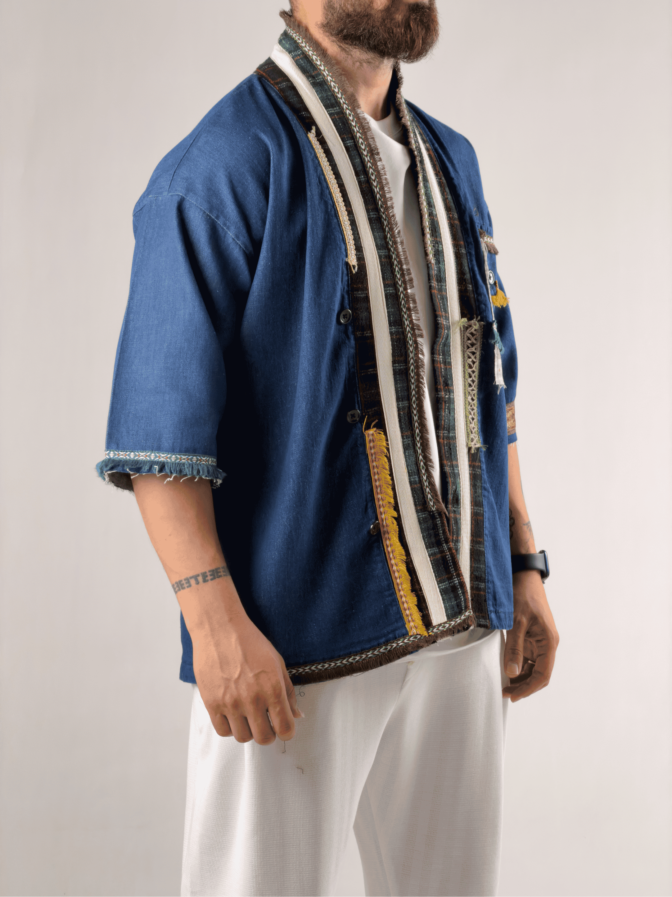 Tasarım Denim Erkek Kimono COC3212
