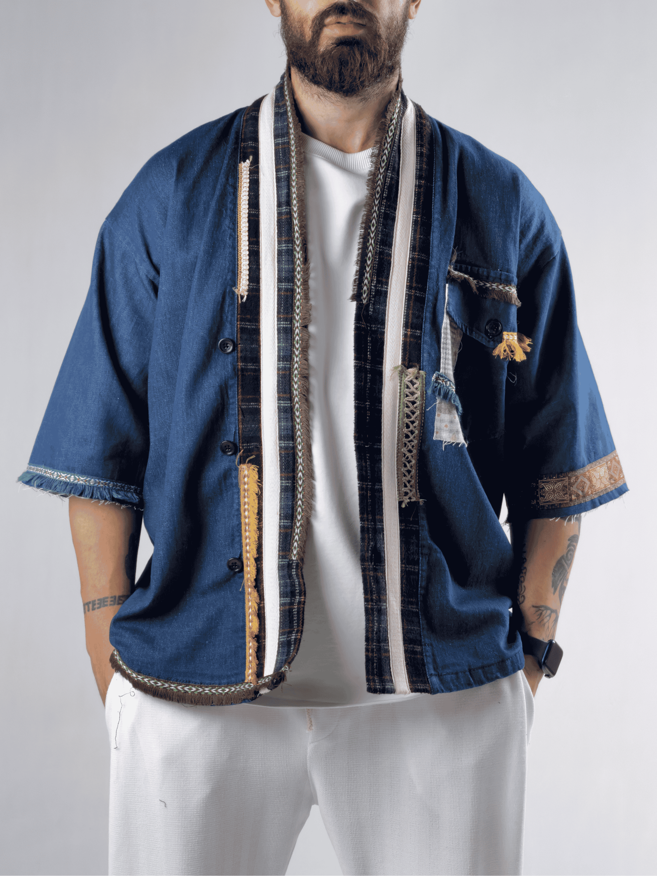 Tasarım Denim Erkek Kimono COC3212