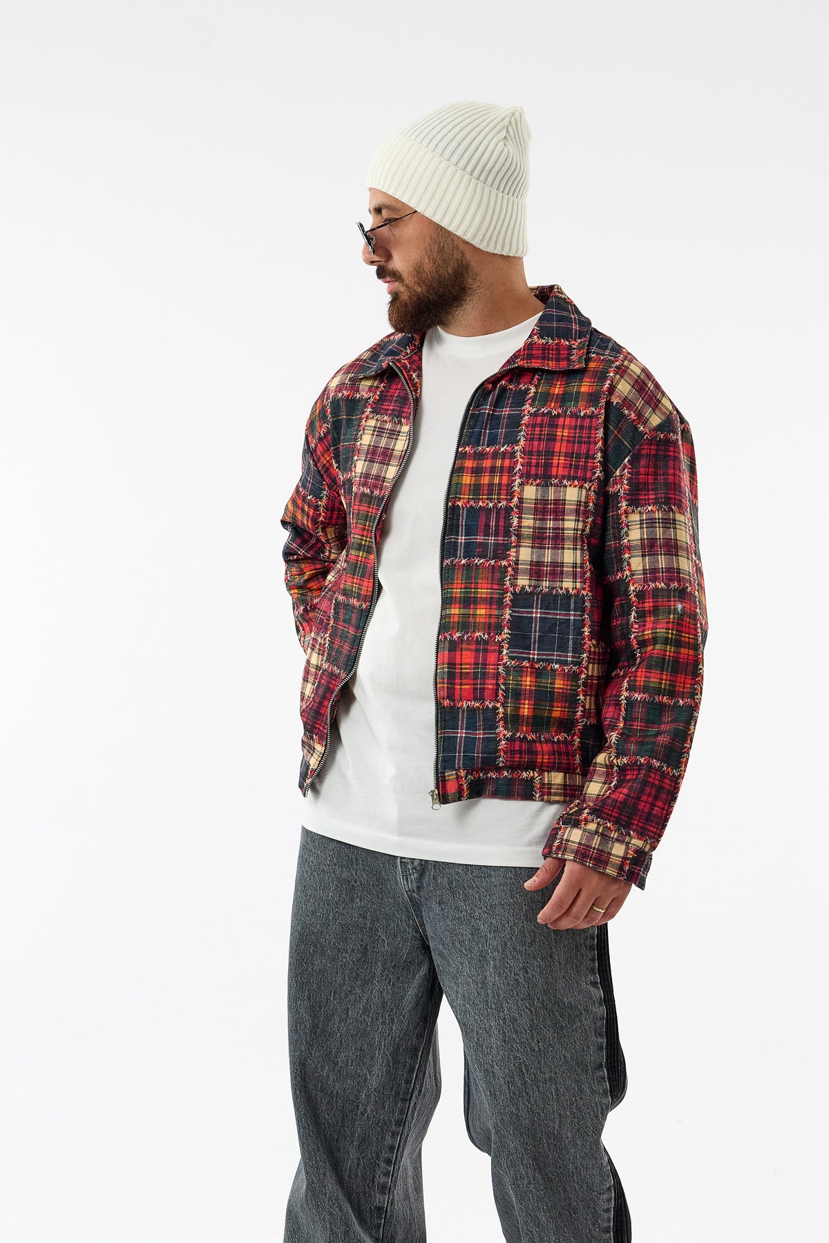 Tasarım Ekose Patchwork Erkek Ceket COC3755