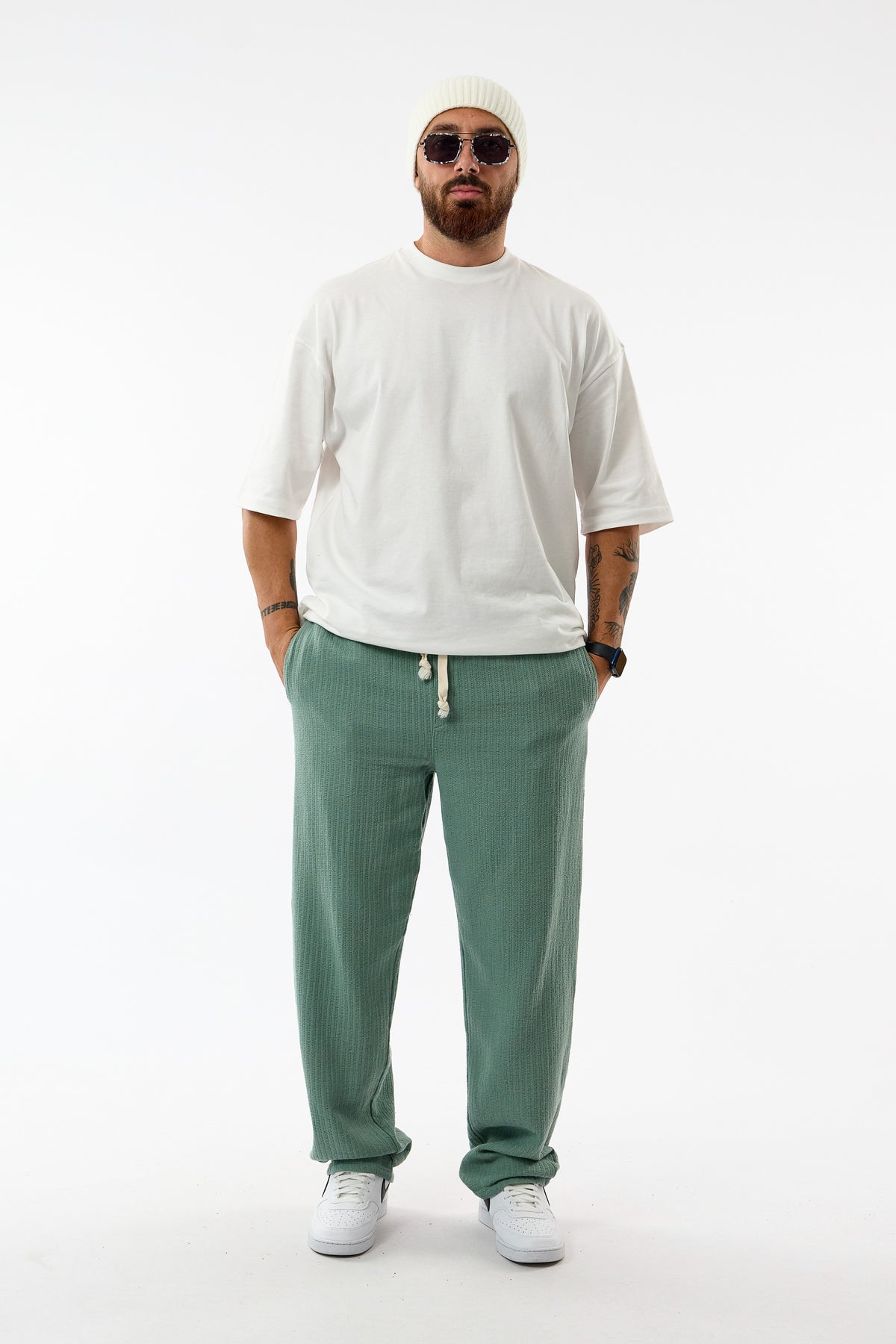 Tasarım Fitilli Kumaş Mint Yeşili Baggy Erkek Pantolon COC3759