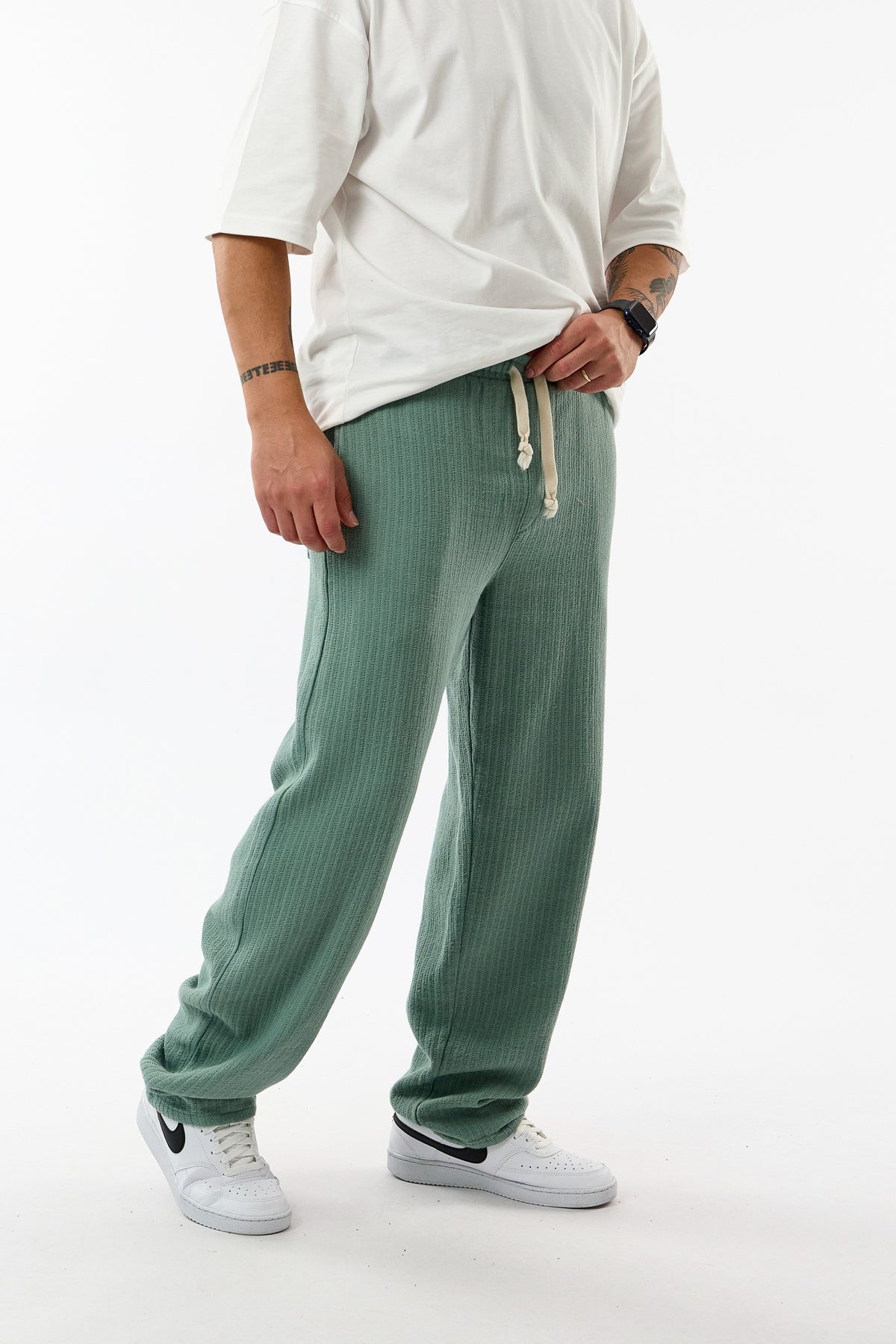 Tasarım Fitilli Kumaş Mint Yeşili Baggy Erkek Pantolon COC3759