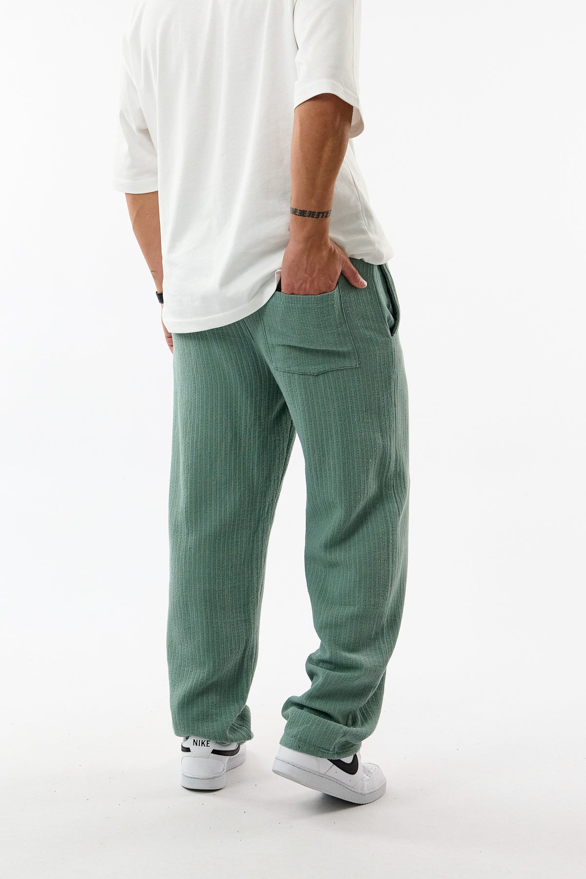 Tasarım Fitilli Kumaş Mint Yeşili Baggy Erkek Pantolon COC3759