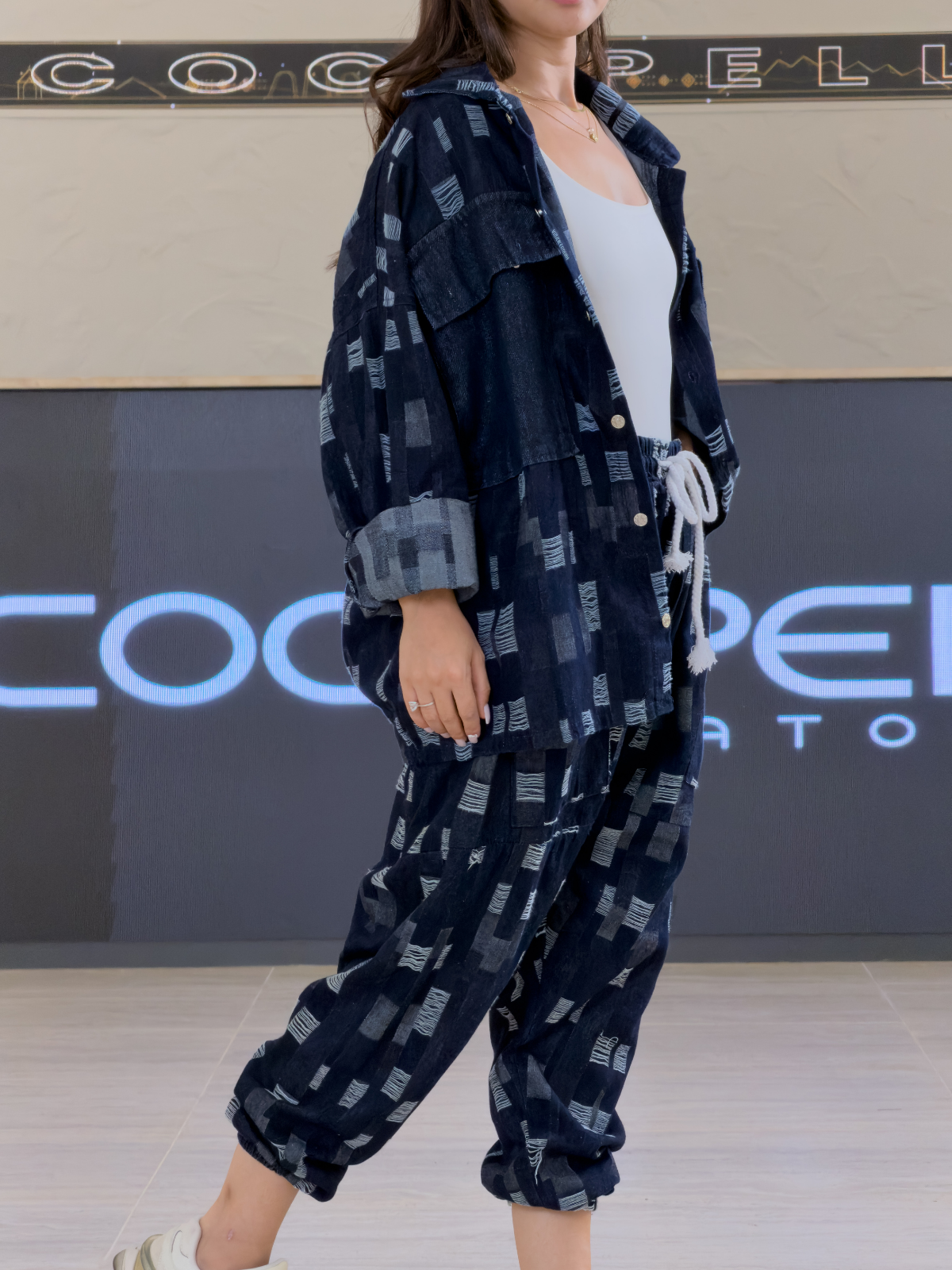 Tasarım İpli Lacivert Denim Kadın Takım COC3394
