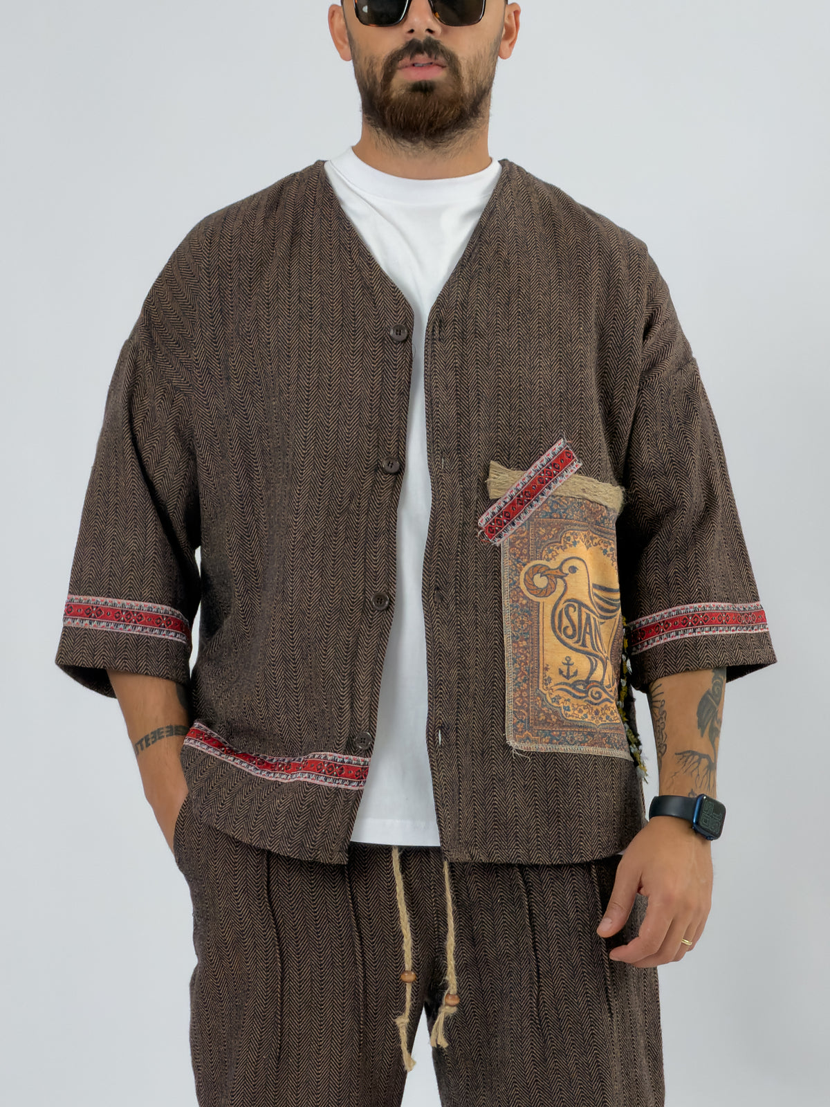 Tasarım İstanbul Kahverengi Erkek Kimono COC3552
