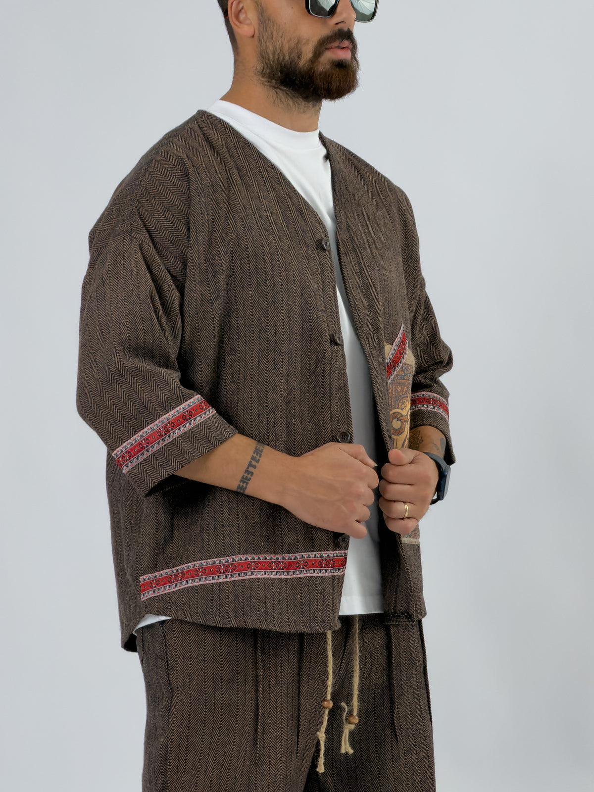 Tasarım İstanbul Kahverengi Erkek Kimono COC3552