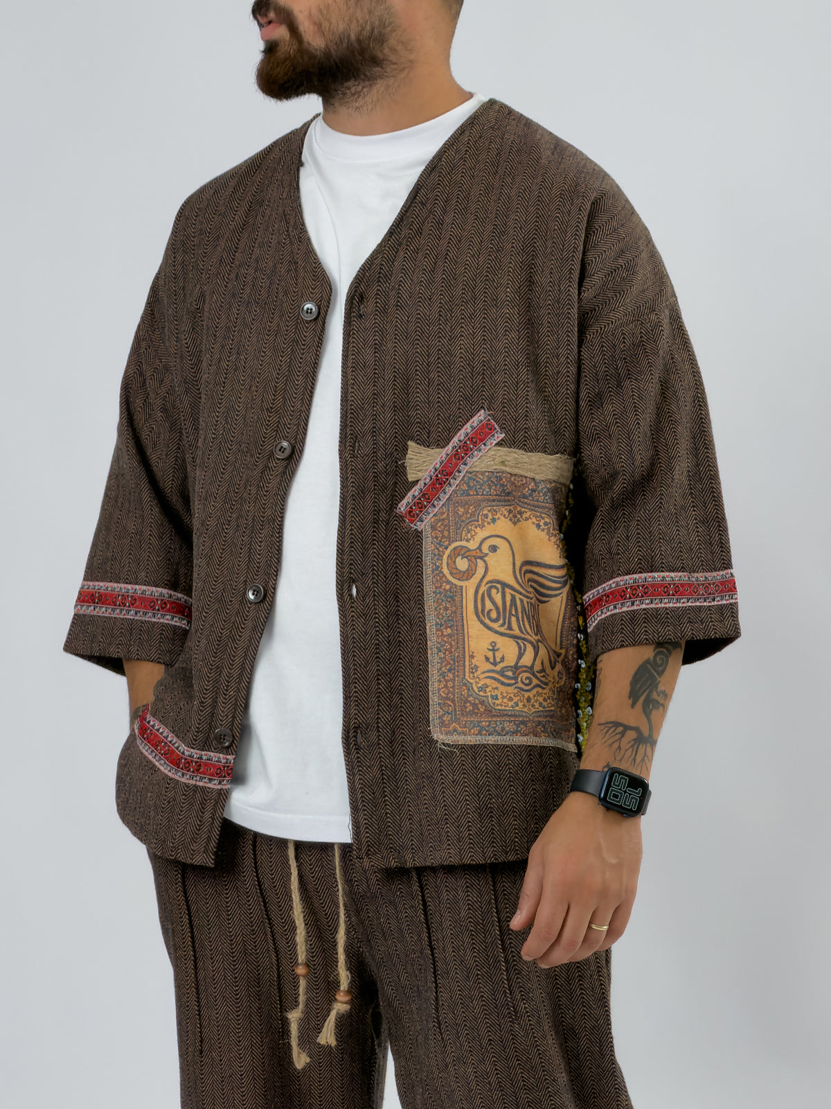 Tasarım İstanbul Kahverengi Erkek Kimono COC3552