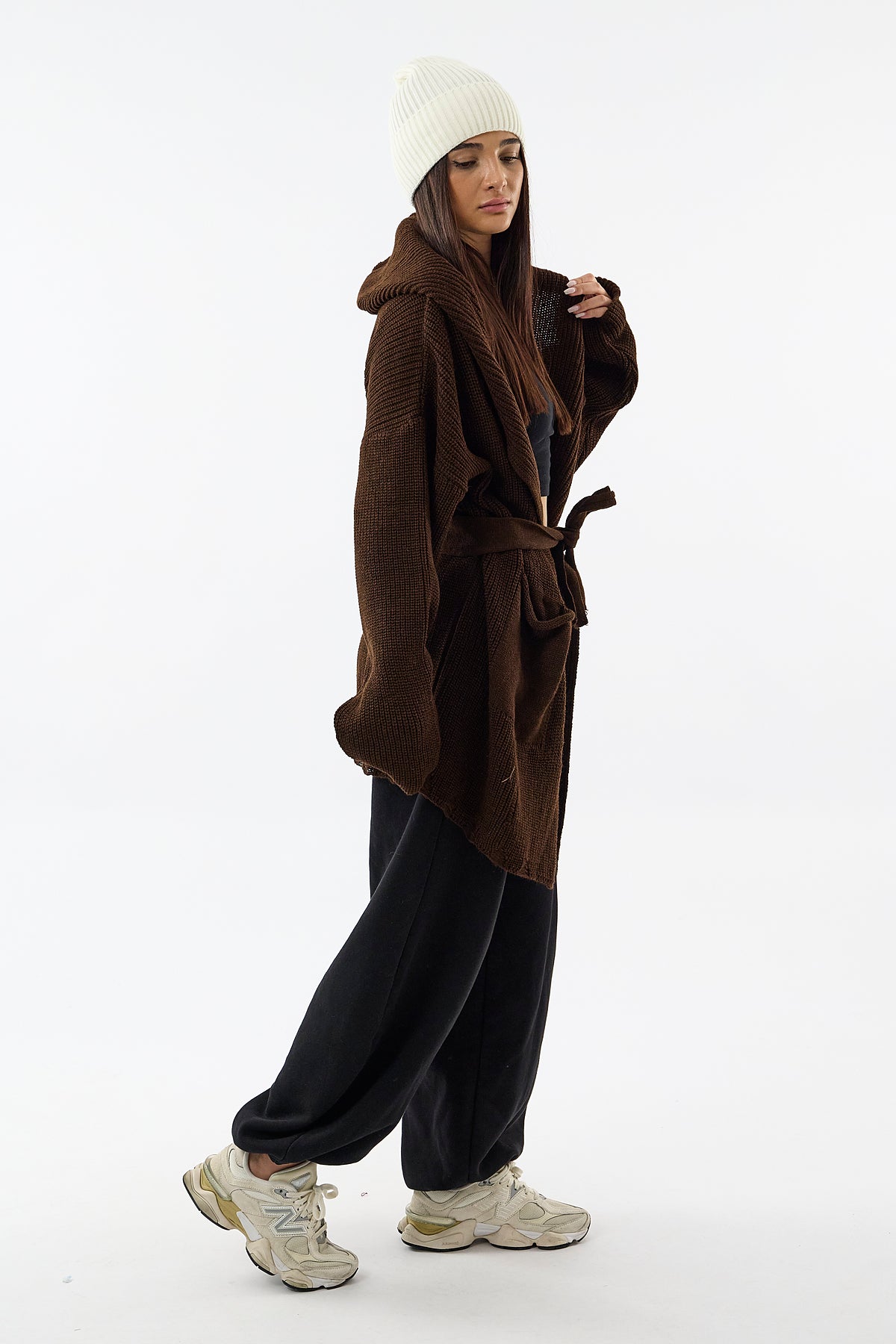 Tasarım Kahverengi Triko Kadın Panço COC3615