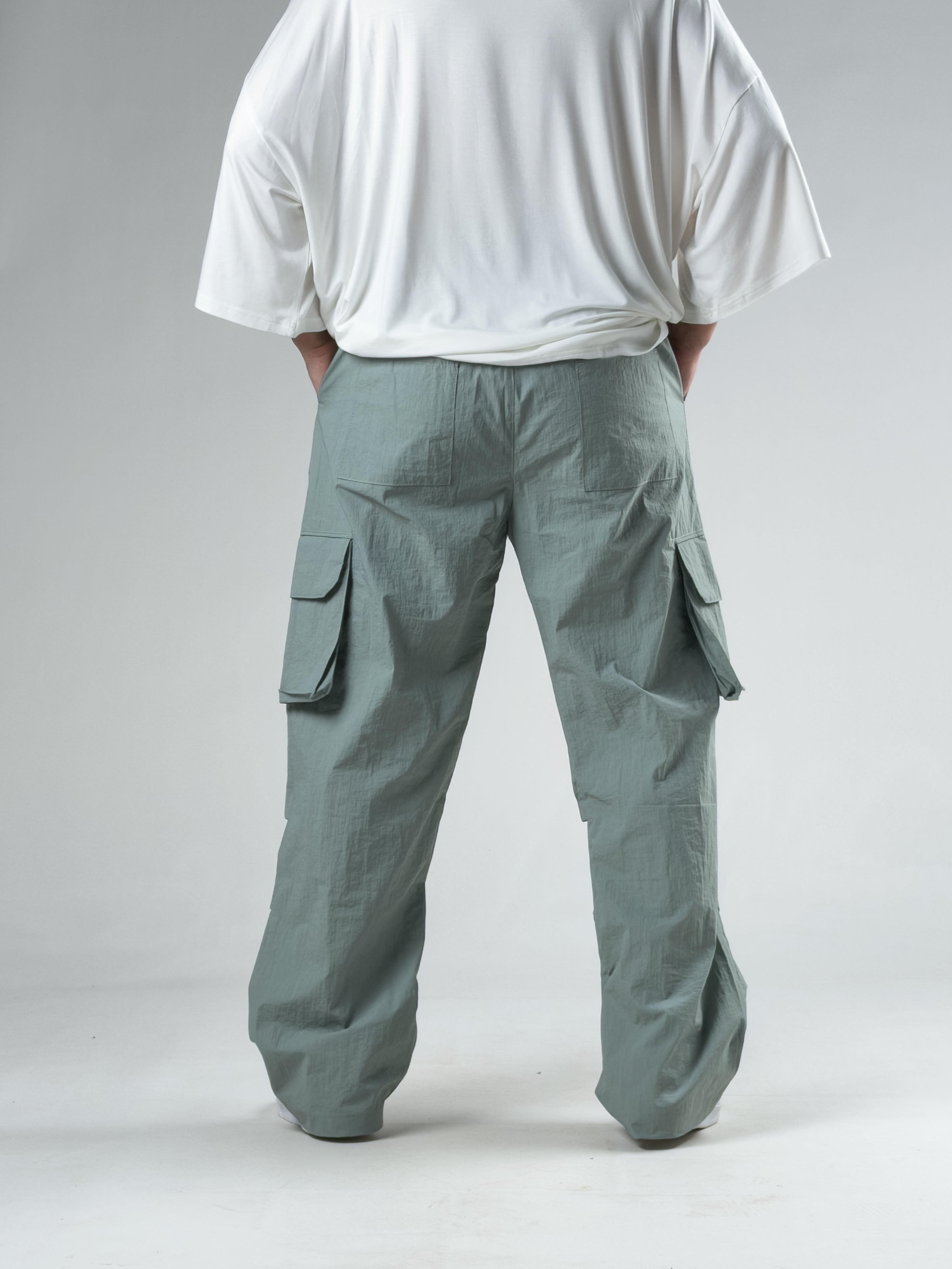 Tasarım Kargo Cepli Paraşüt Kumaş Mint Yeşili Baggy Pantolon COC3078