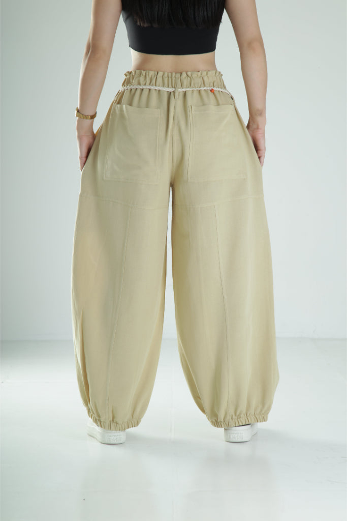 Tasarım Keten Açık Yeşil Baggy Pantolon COC1109