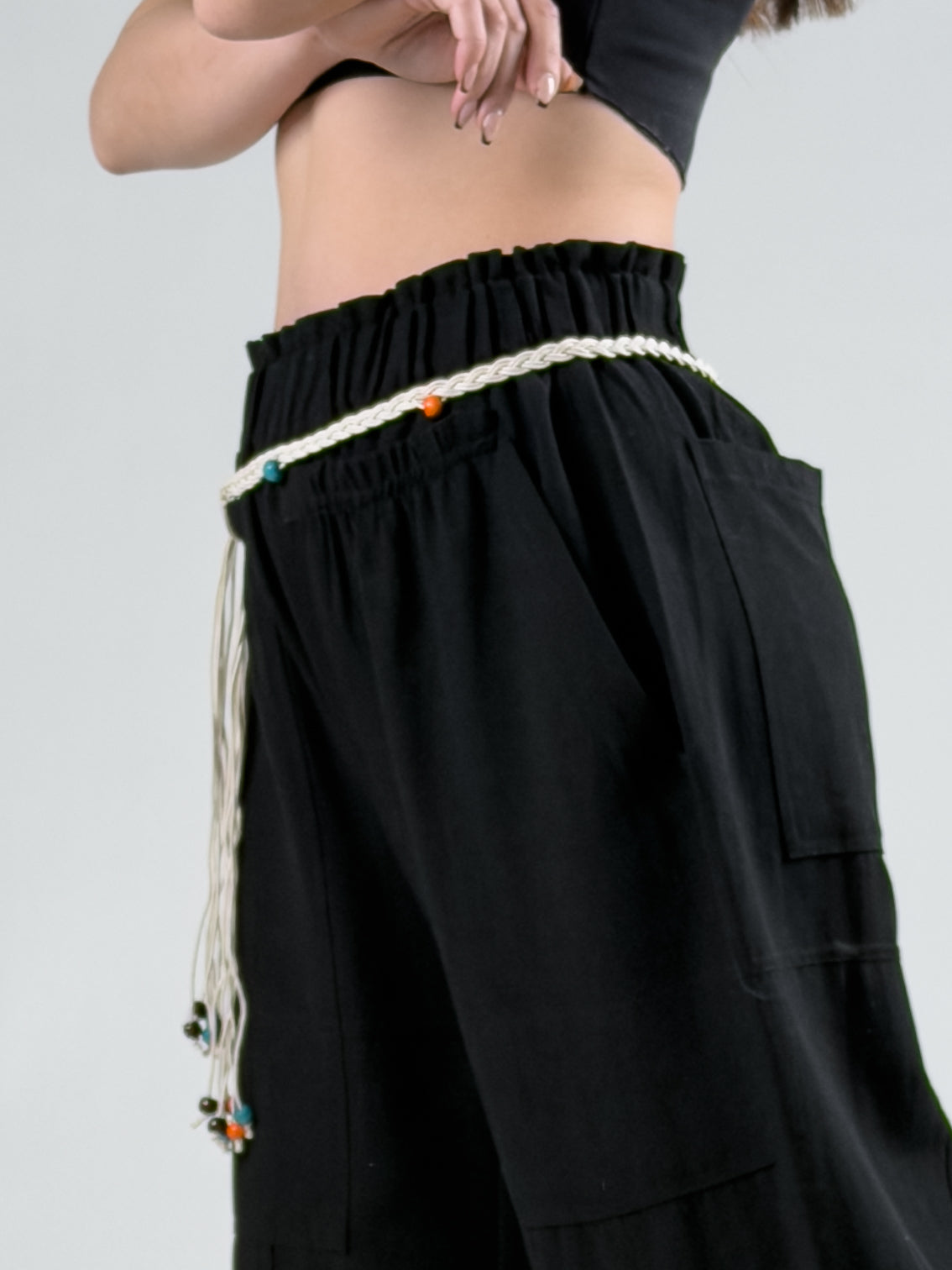 Tasarım Keten Siyah Baggy Pantolon COC2964