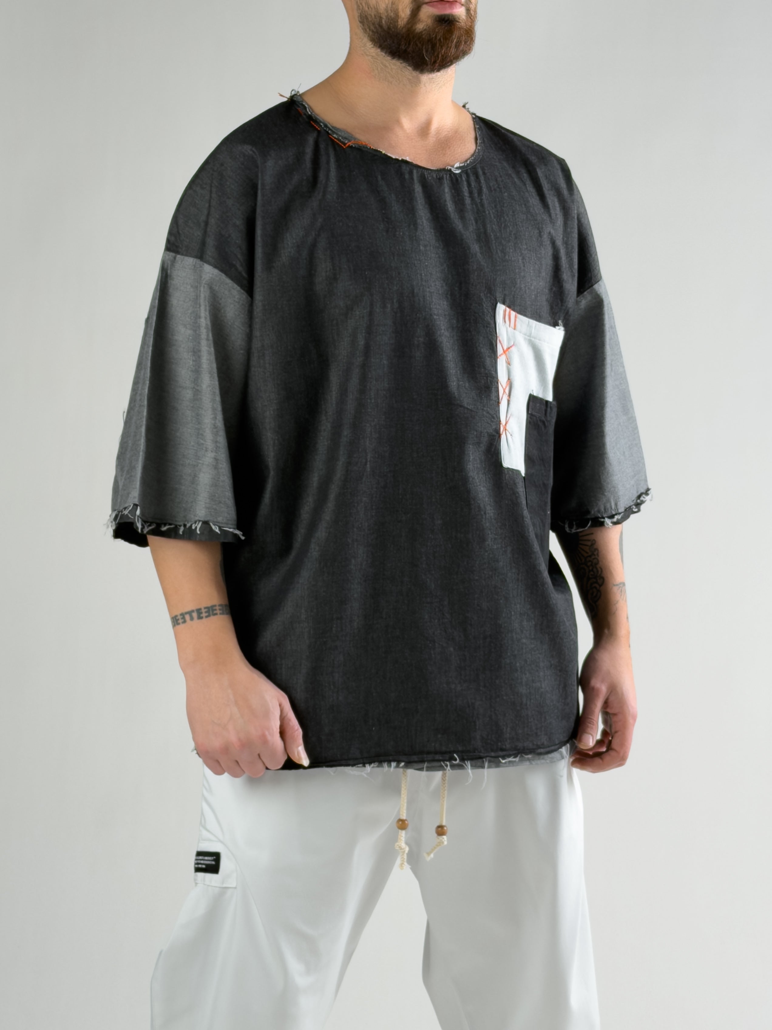 Tasarım Oversize Erkek Fakir Kol Antrasit T-Shirt COC2806