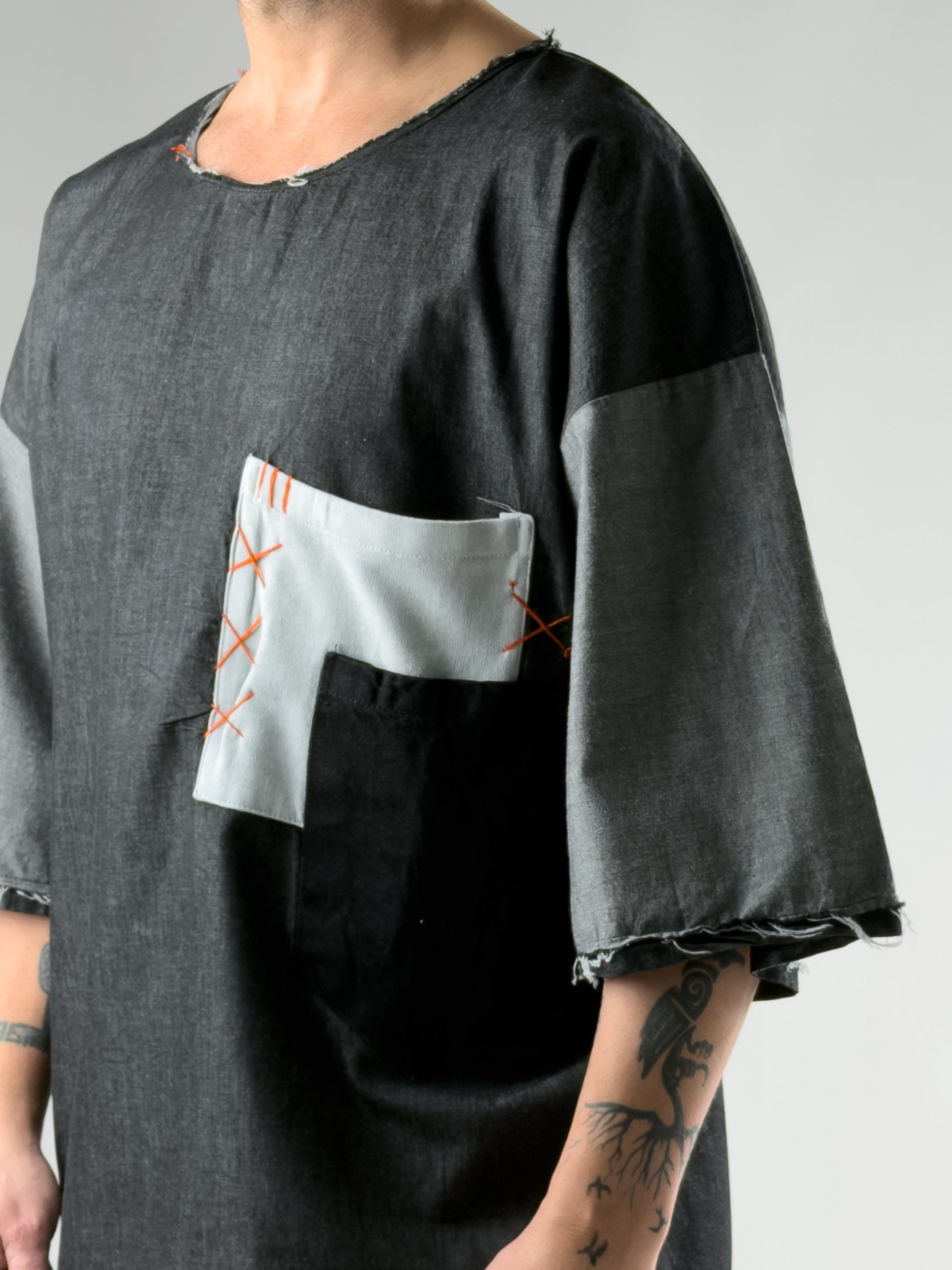 Tasarım Oversize Erkek Fakir Kol Antrasit T-Shirt COC2806
