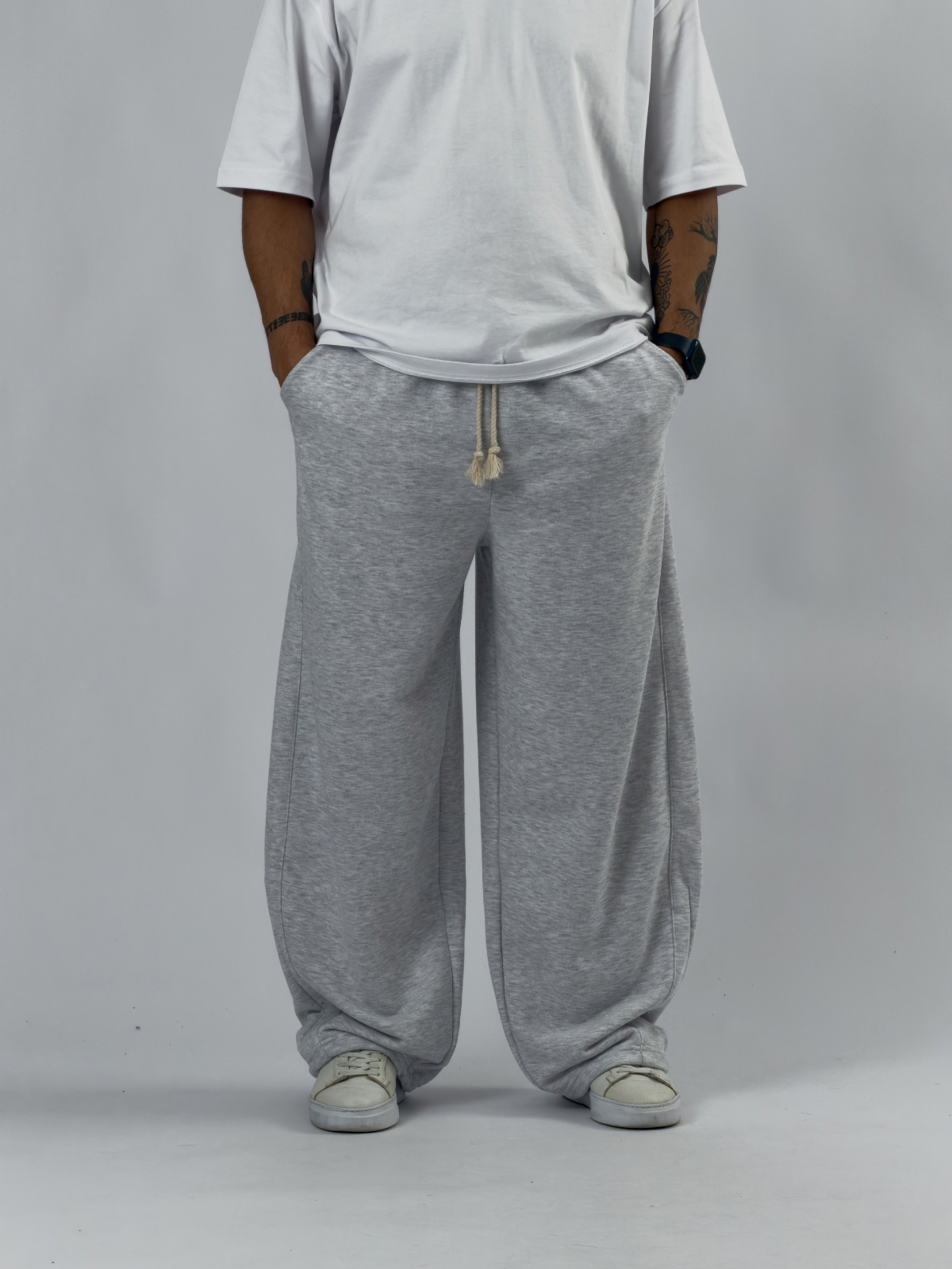 Tasarım Paça Ayarlamalı Gri Baggy Erkek Pantolon COC3531