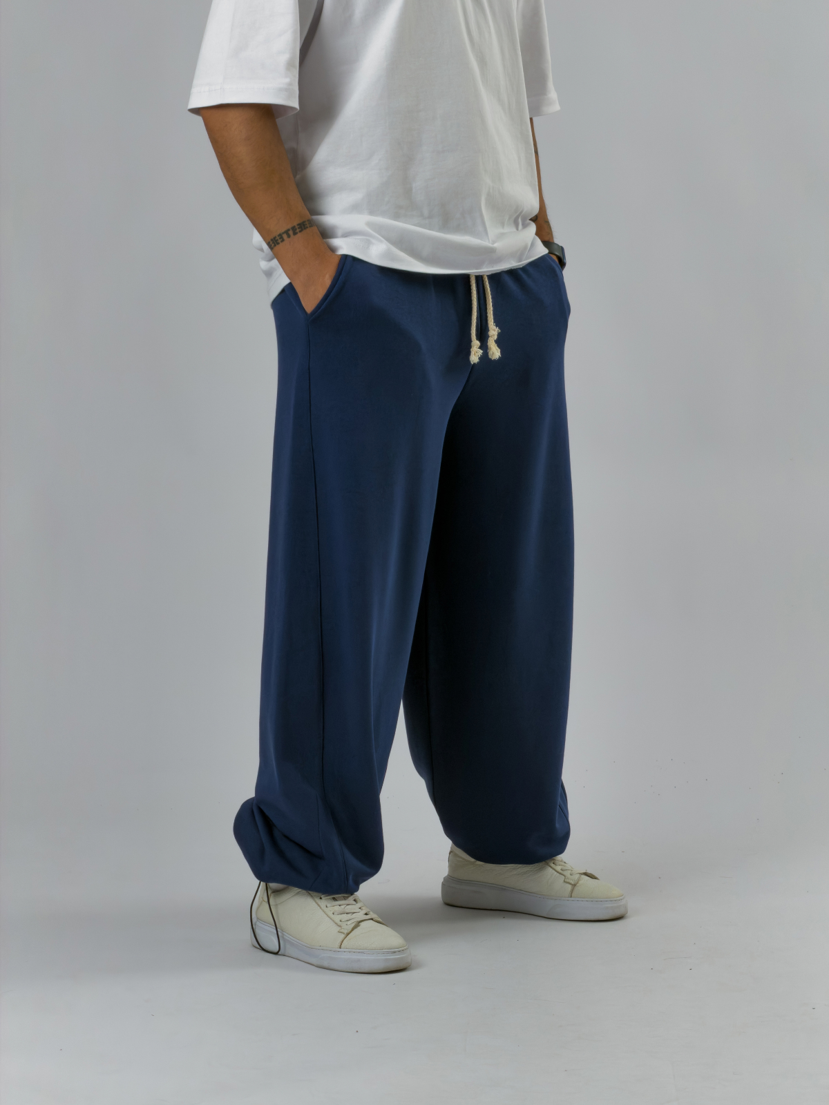 Tasarım Paça Ayarlamalı Lacivert Baggy Erkek Pantolon COC3532