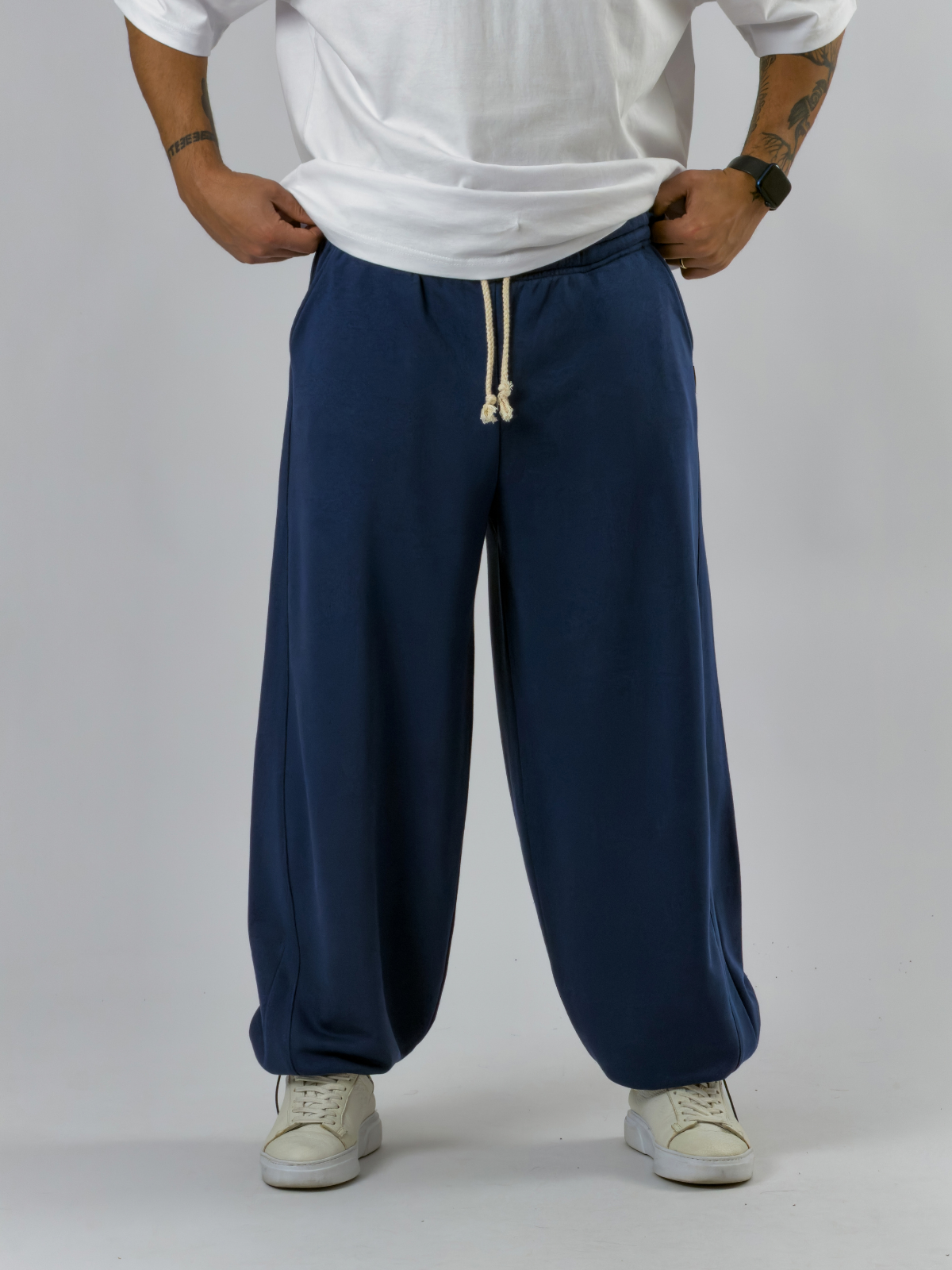 Tasarım Paça Ayarlamalı Lacivert Baggy Erkek Pantolon COC3532