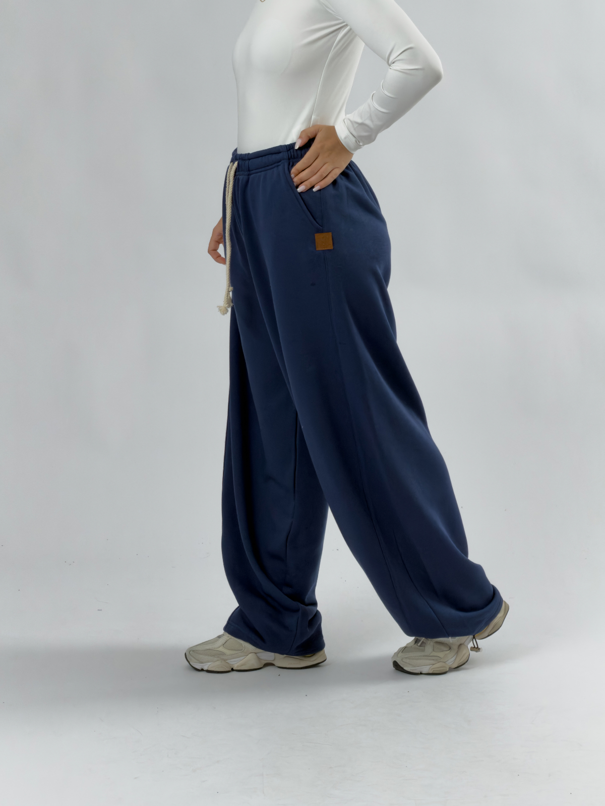 Tasarım Paça Ayarlamalı Lacivert Kadın Baggy Pantolon COC3509