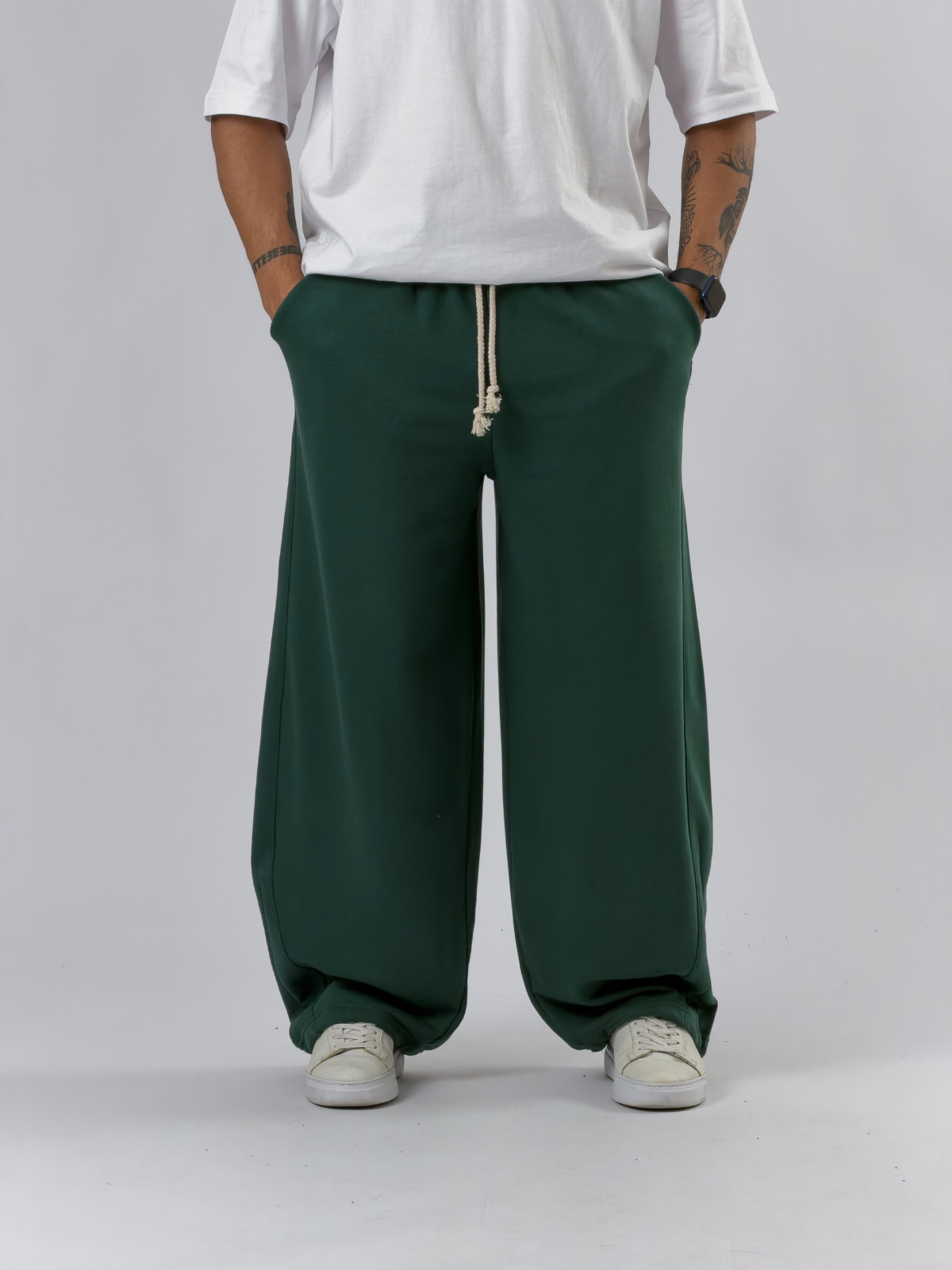 Tasarım Paça Ayarlamalı Yeşil Baggy Erkek Pantolon COC3533