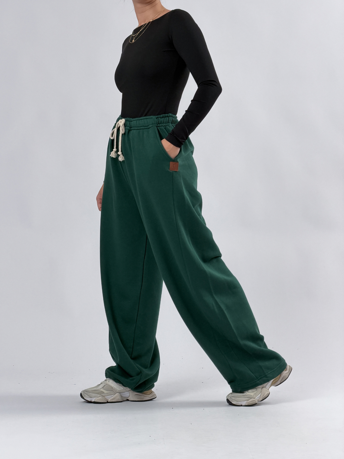 Tasarım Paça Ayarlamalı Yeşil Kadın Baggy Pantolon COC3510