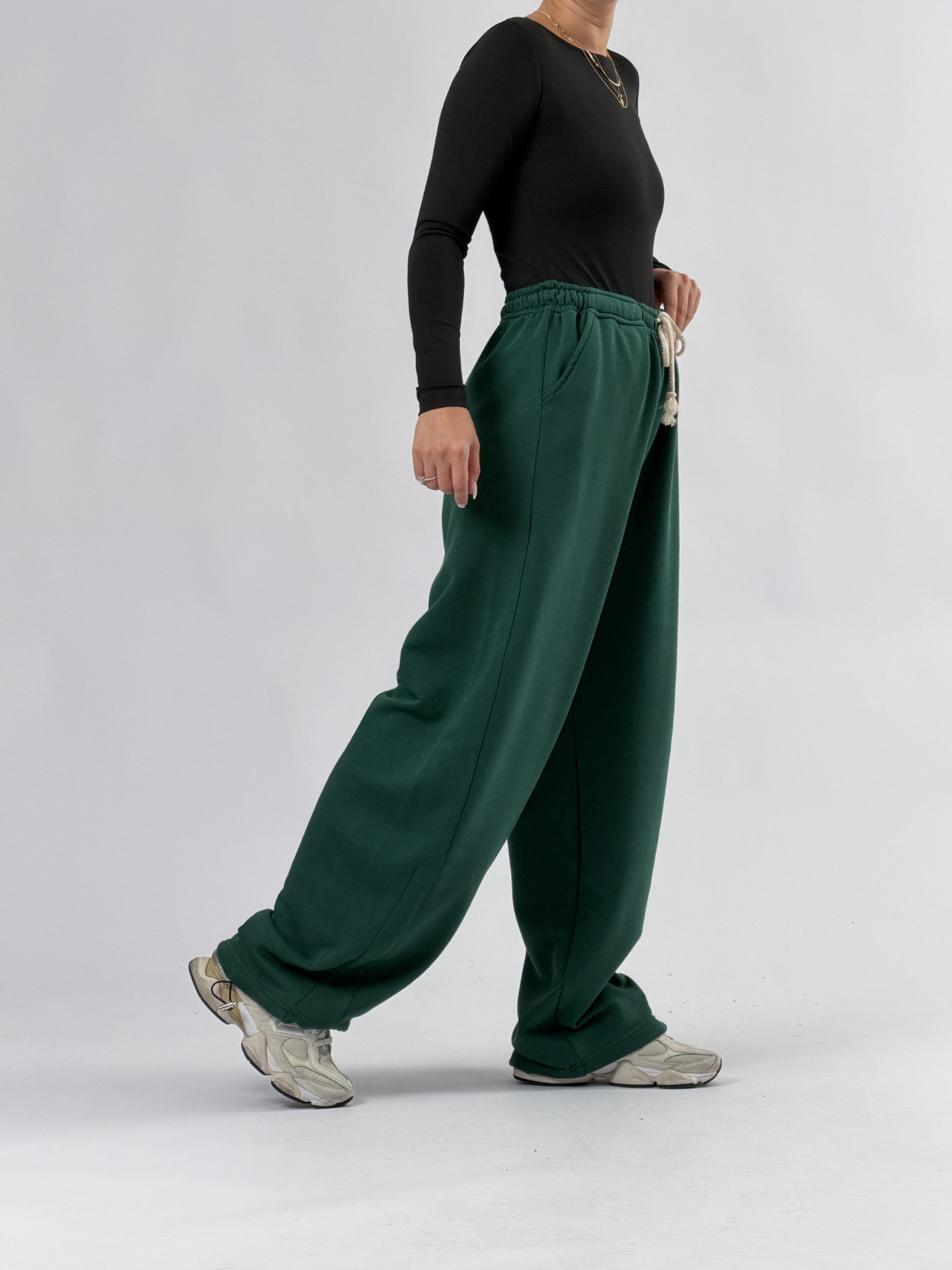 Tasarım Paça Ayarlamalı Yeşil Kadın Baggy Pantolon COC3510