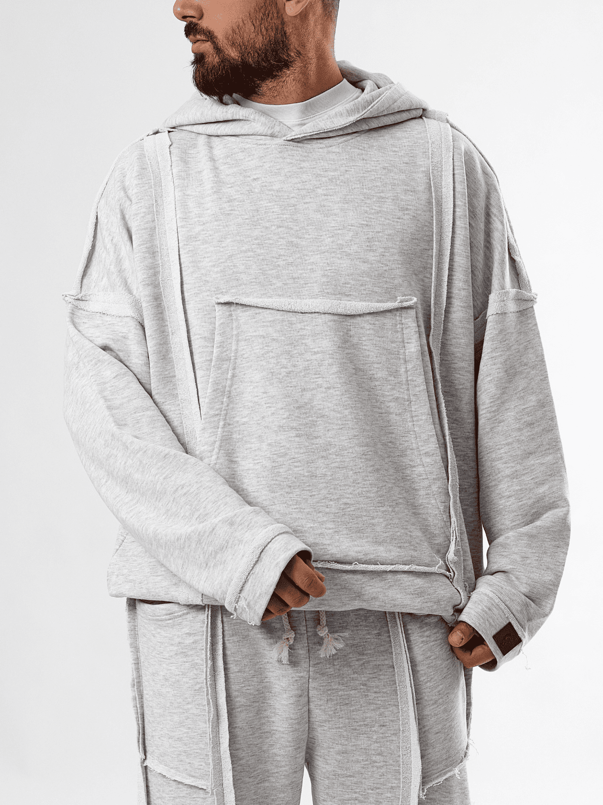 Tasarım Pis Dikişli Gri Erkek Hoodie COC3591