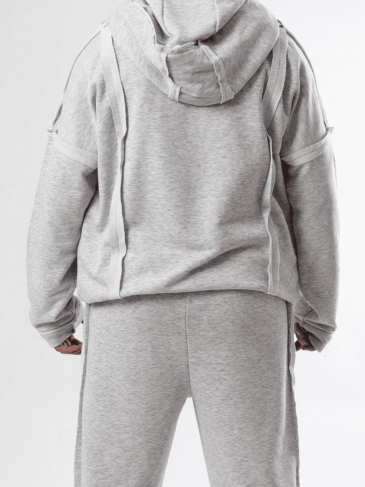 Tasarım Pis Dikişli Gri Erkek Hoodie COC3591
