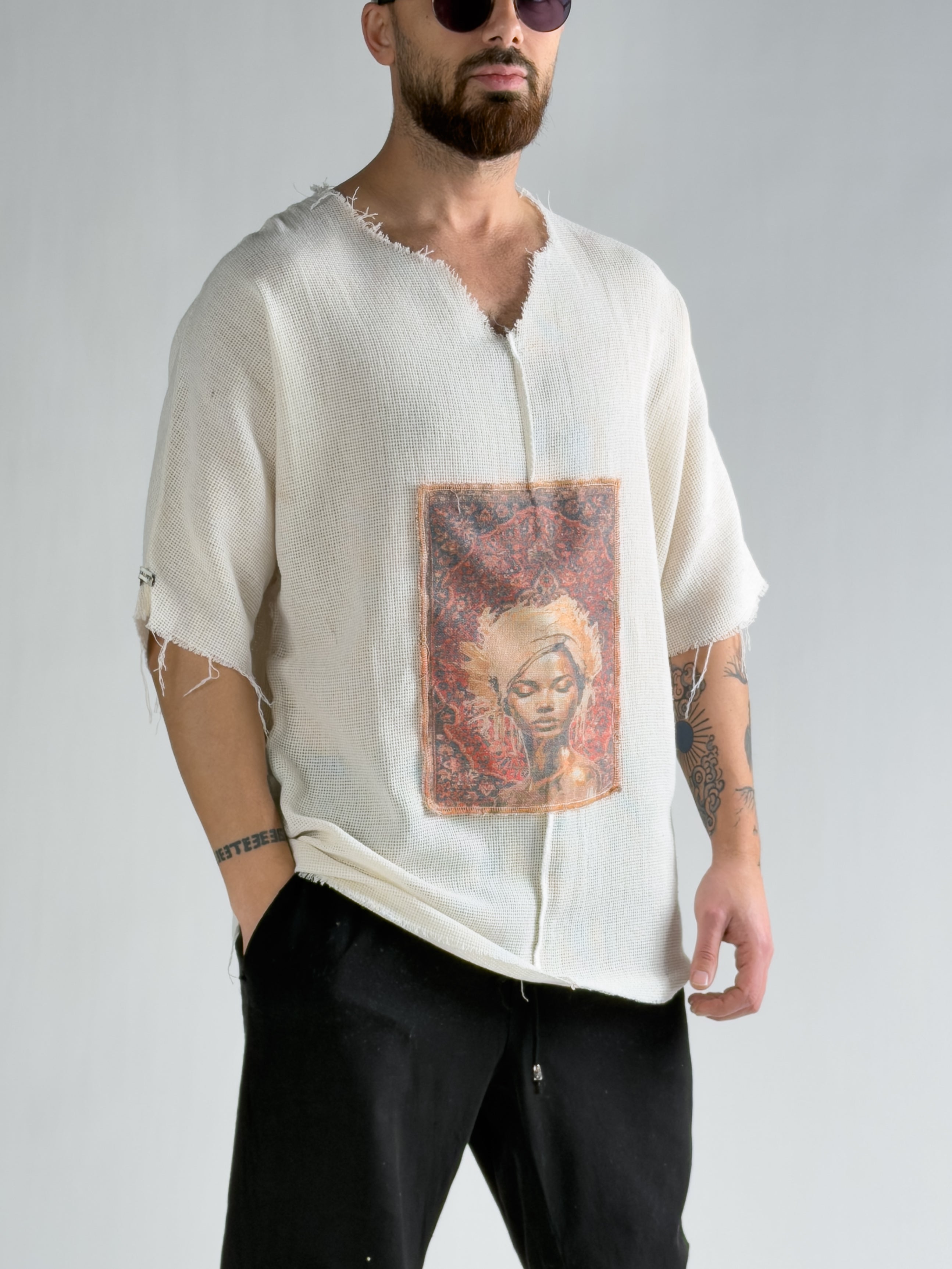 Tasarım Portre Bej T-Shirt COC3064