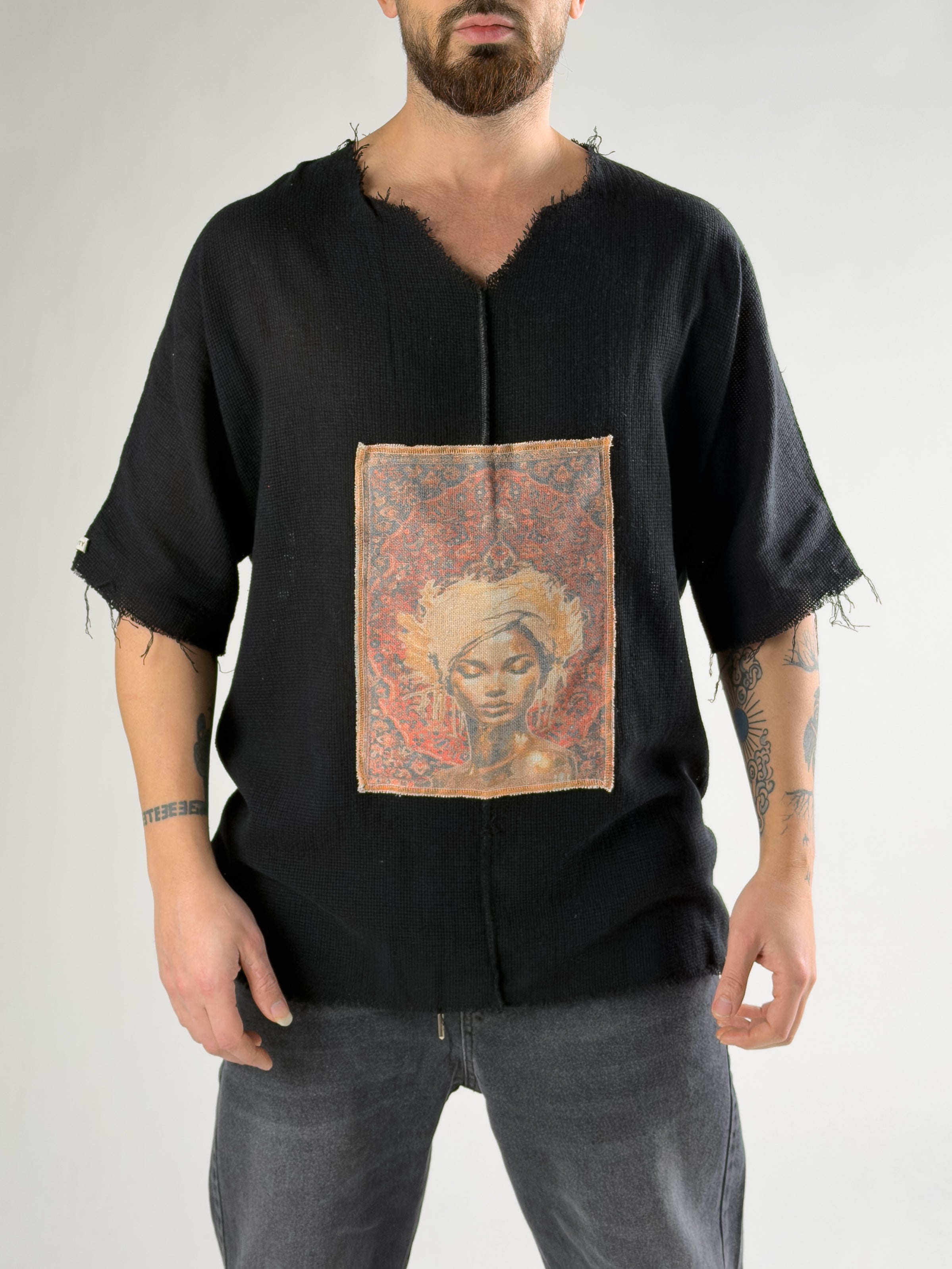 Tasarım Portre Erkek Siyah T-Shirt COC2807