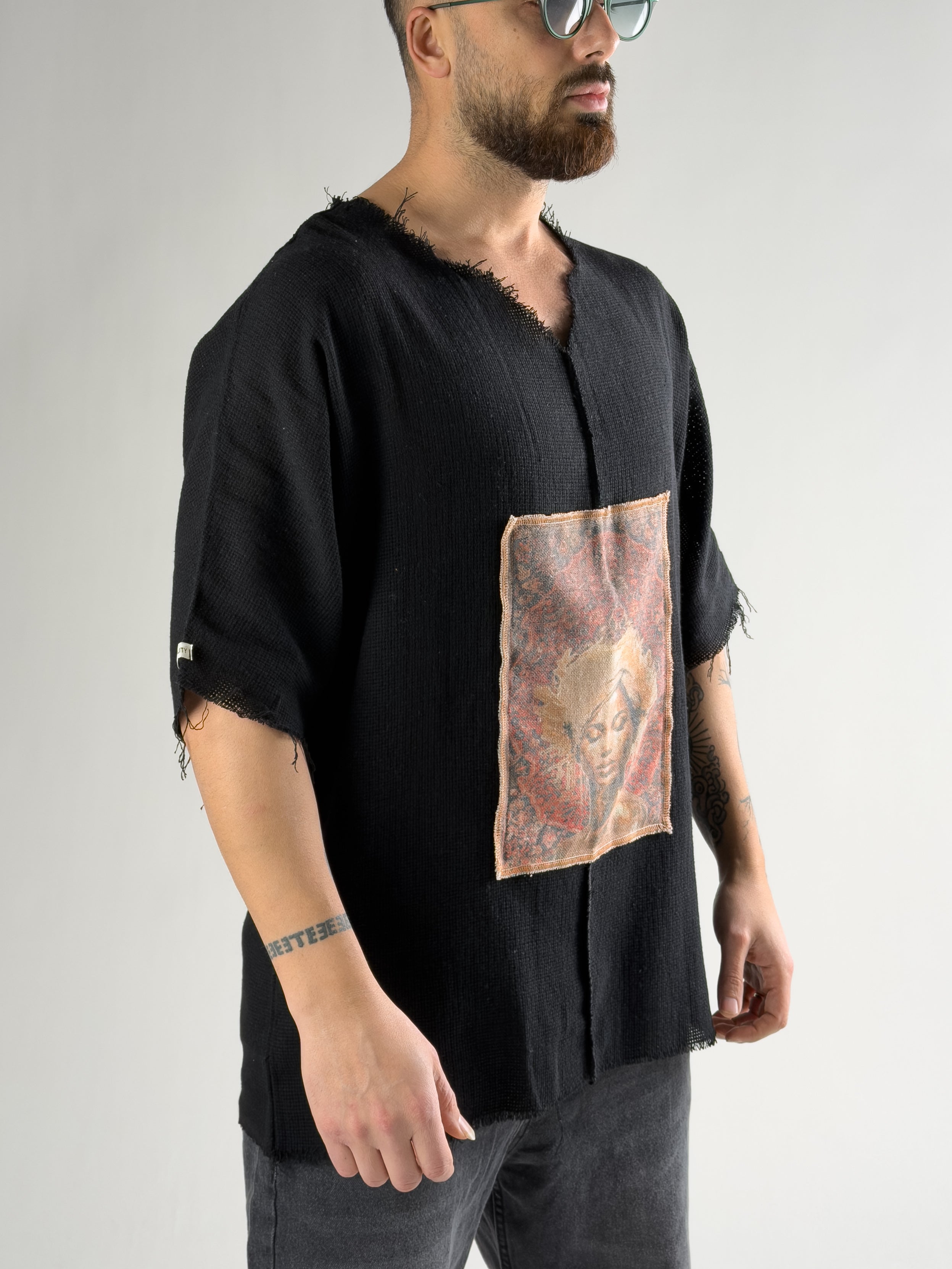 Tasarım Portre Erkek Siyah T-Shirt COC2807