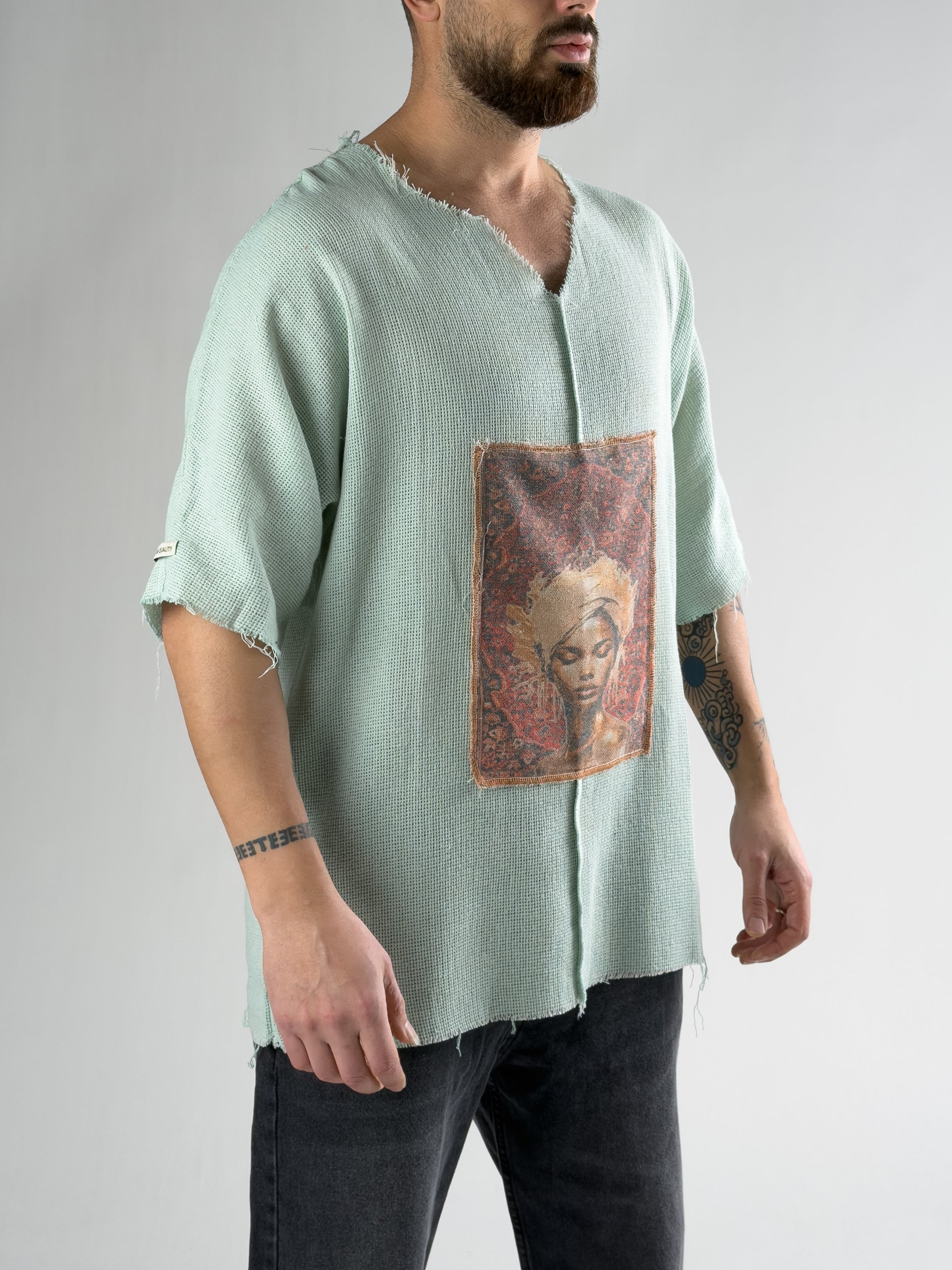 Tasarım Portre Yeşil Erkek T-Shirt COC2809