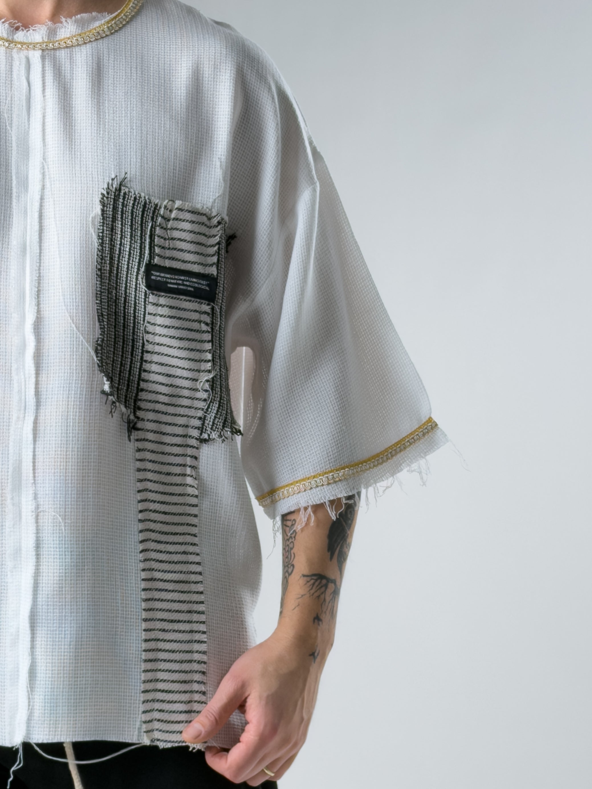 Tasarım Şeritli Beyaz Oversize Erkek T-Shirt COC2896