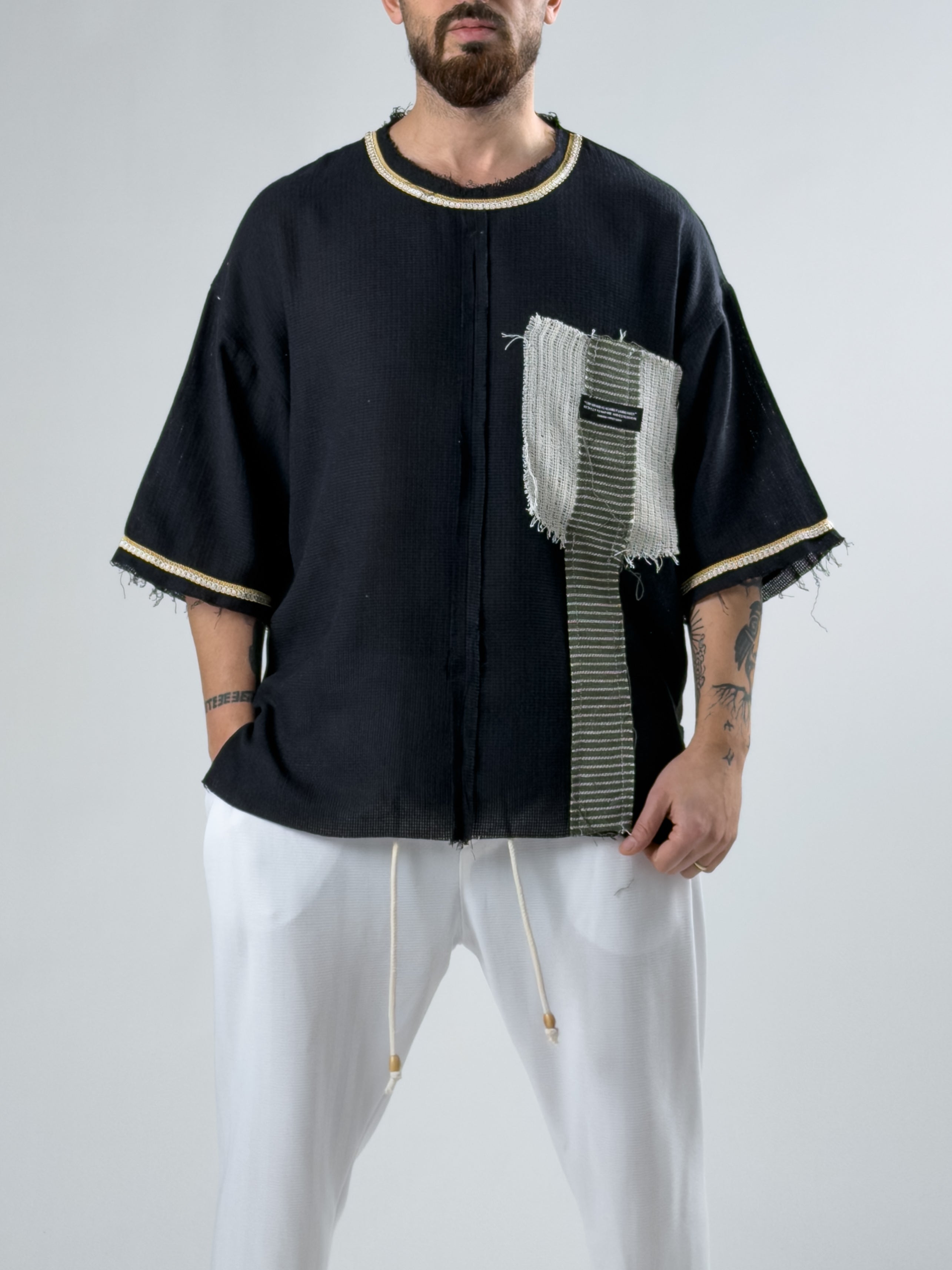 Tasarım Şeritli Siyah Oversize Erkek T-Shirt COC2901