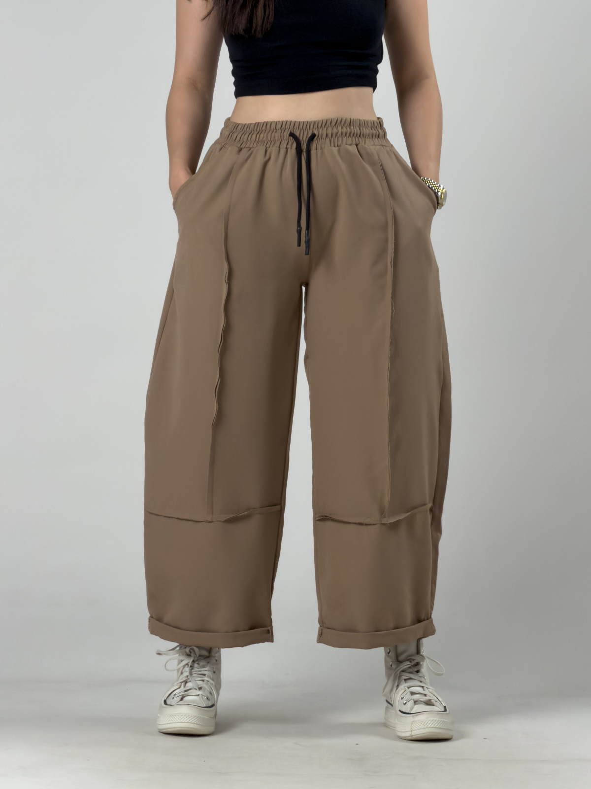 Tasarım Taba Dikiş Detaylı Kadın Baggy Pantolon COC3263