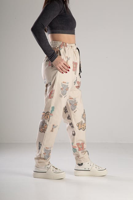 Tiger Desenli Gabardin Jogger Pantolon COC1812
