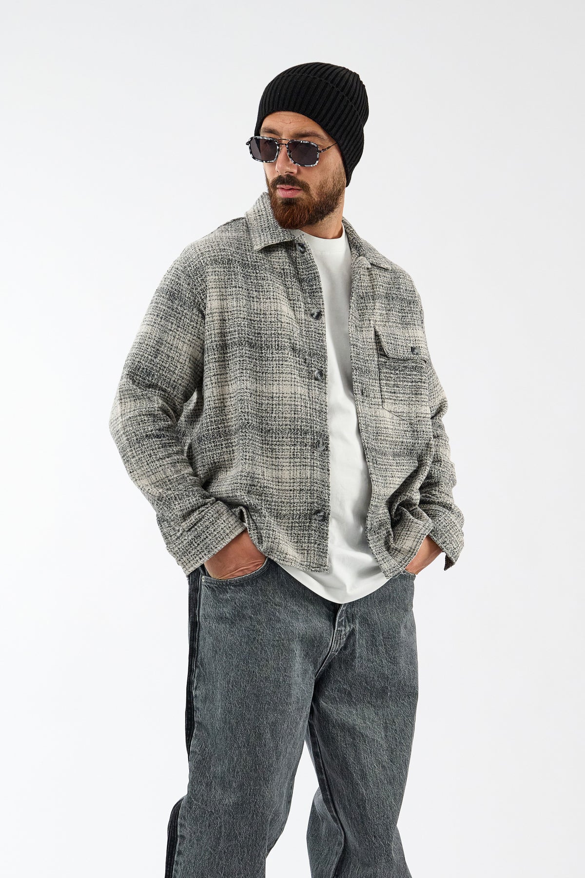 Toscana Pamuk Yün Dokulu Siyah Erkek Overshirt COC3737