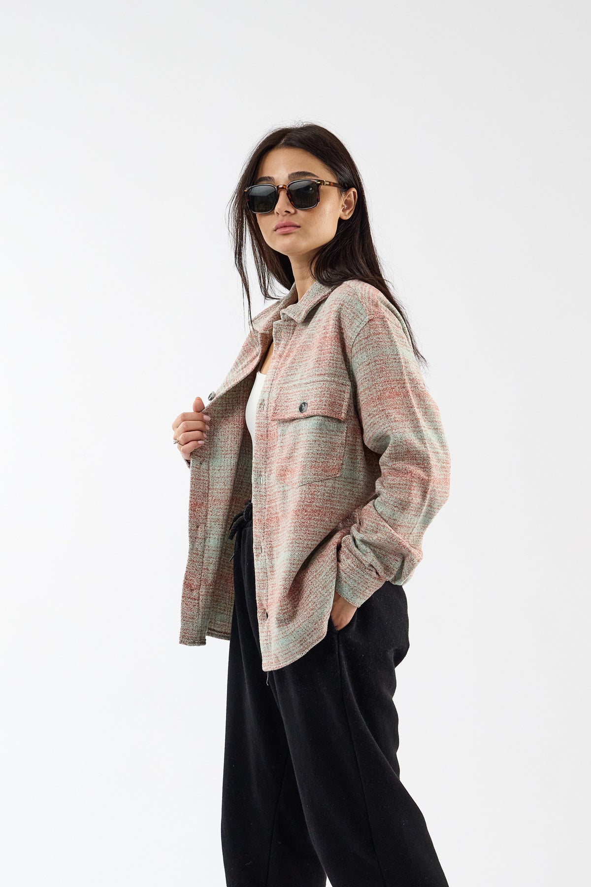 Toscana Pamuk Yün Dokulu Kırmızı Kadın Overshirt COC3734