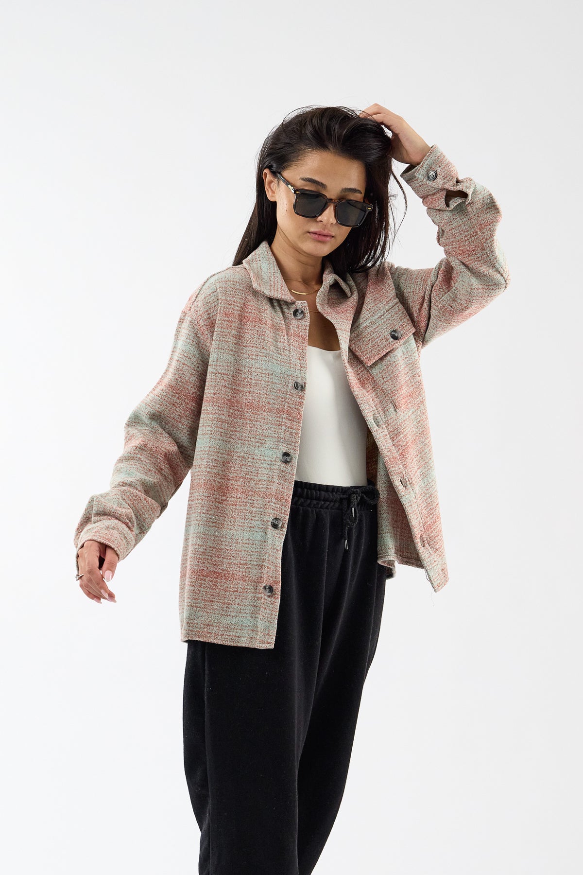 Toscana Pamuk Yün Dokulu Kırmızı Kadın Overshirt COC3734