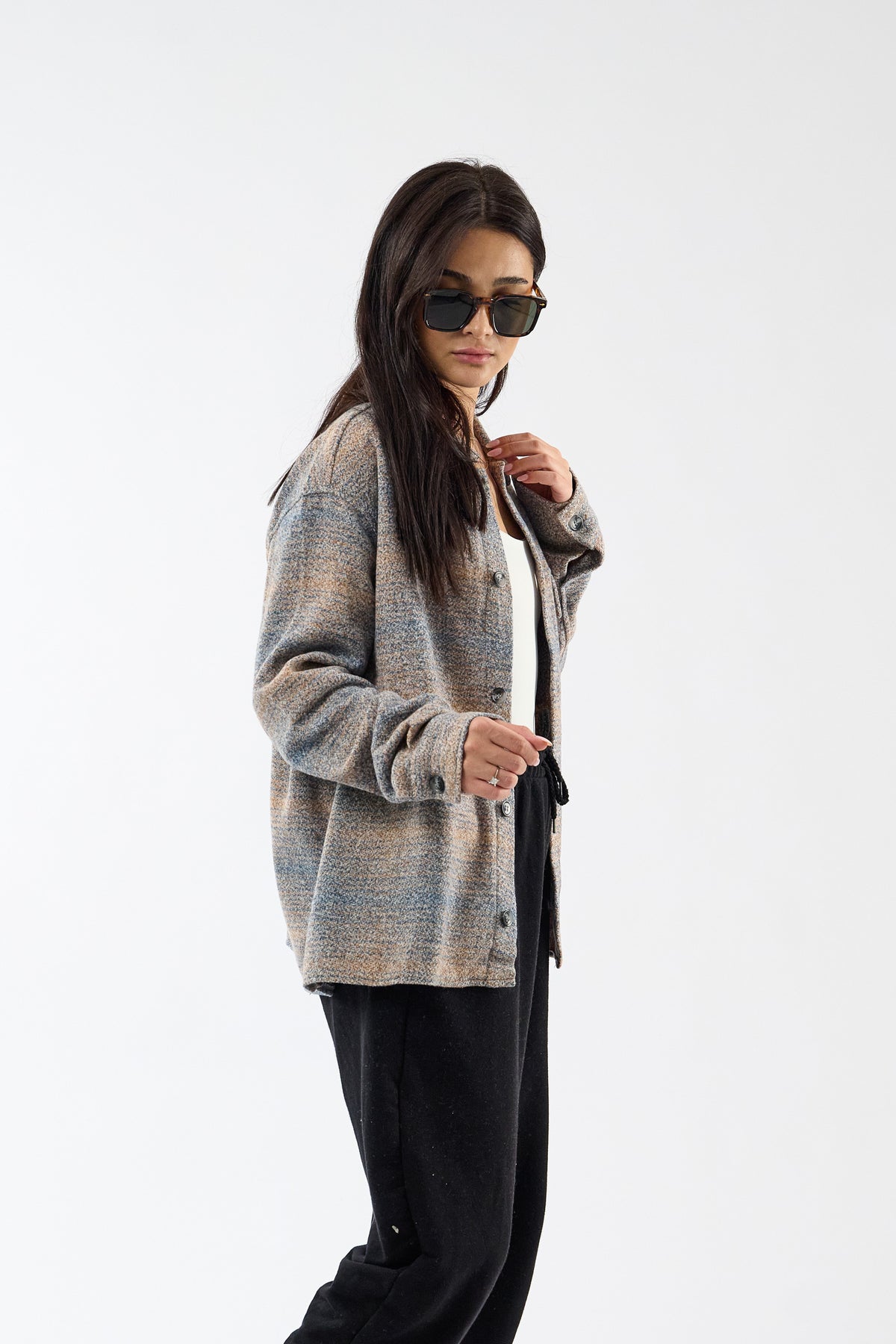 Toscana Pamuk Yün Dokulu Mavi Kadın Overshirt COC3736