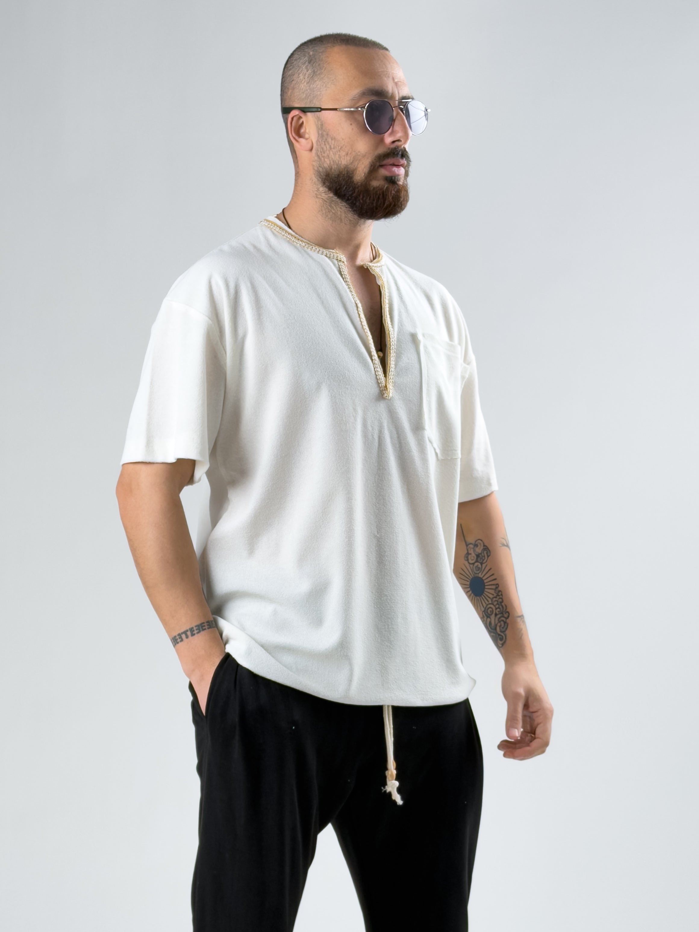 Yaka Detaylı Erkek Beyaz T-Shirt COC2876