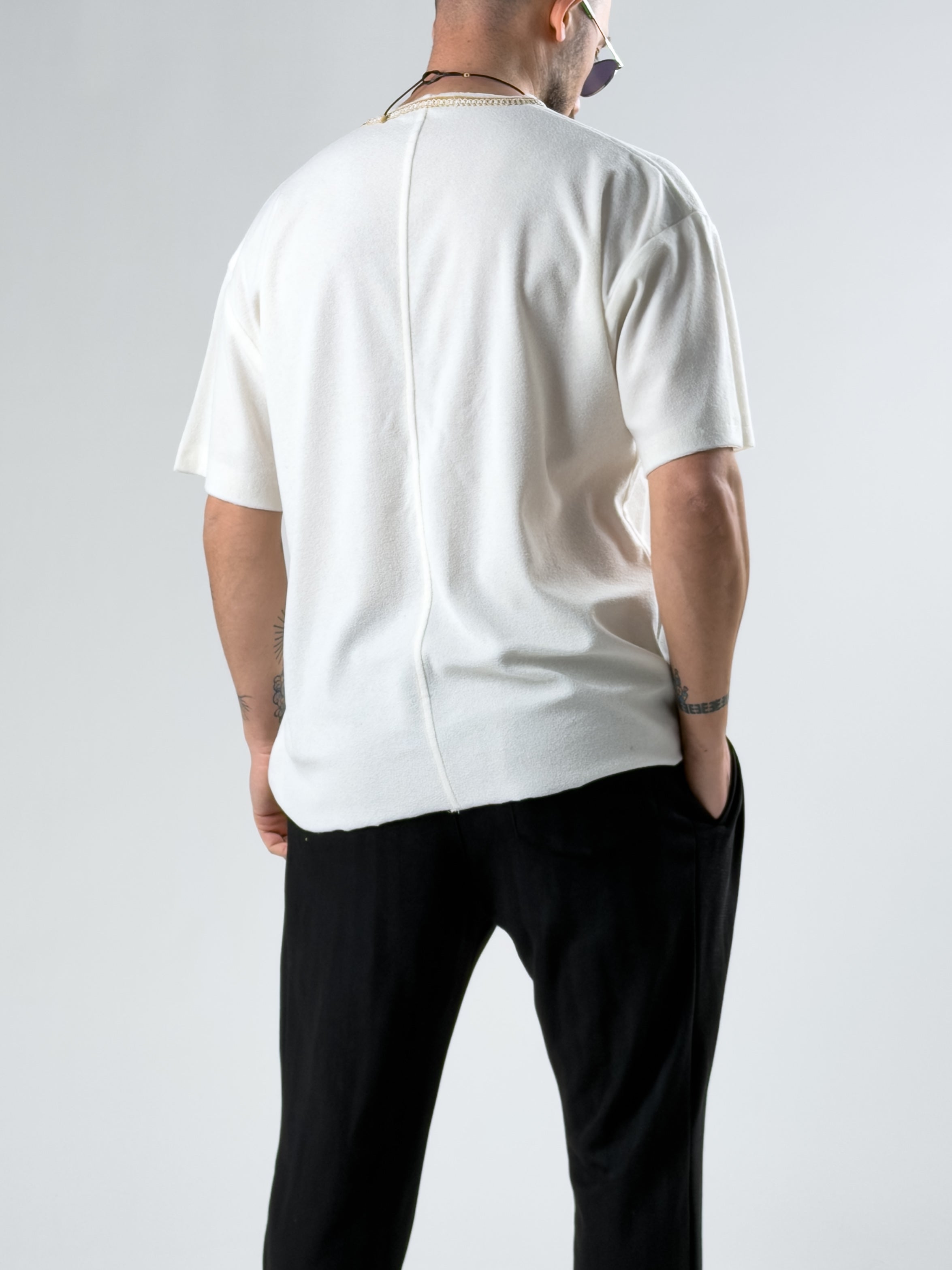 Yaka Detaylı Erkek Beyaz T-Shirt COC2876